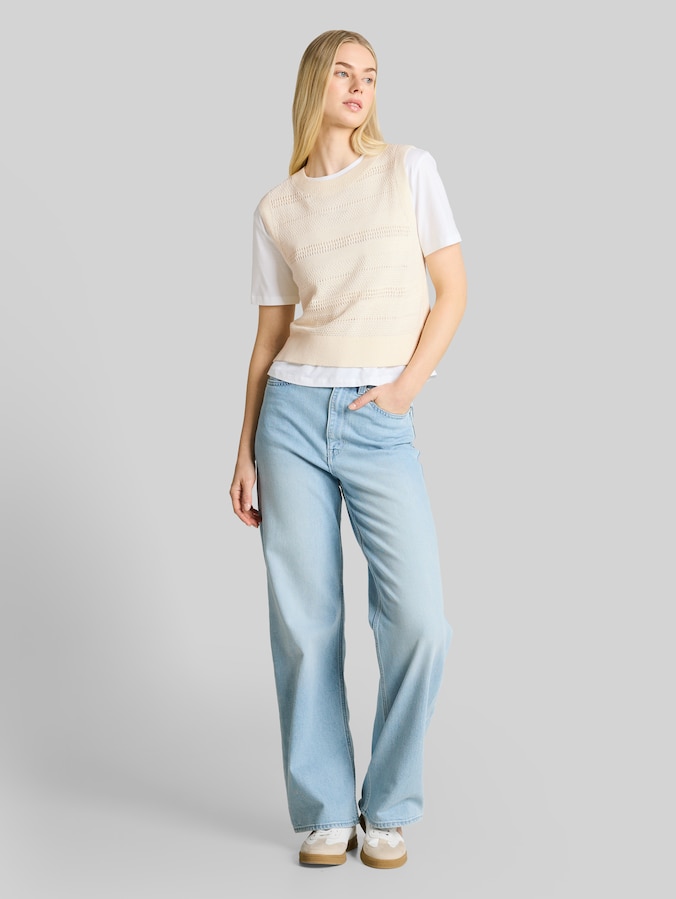 Pull-over avec motif ajouré par Denim Female, Gardenia White