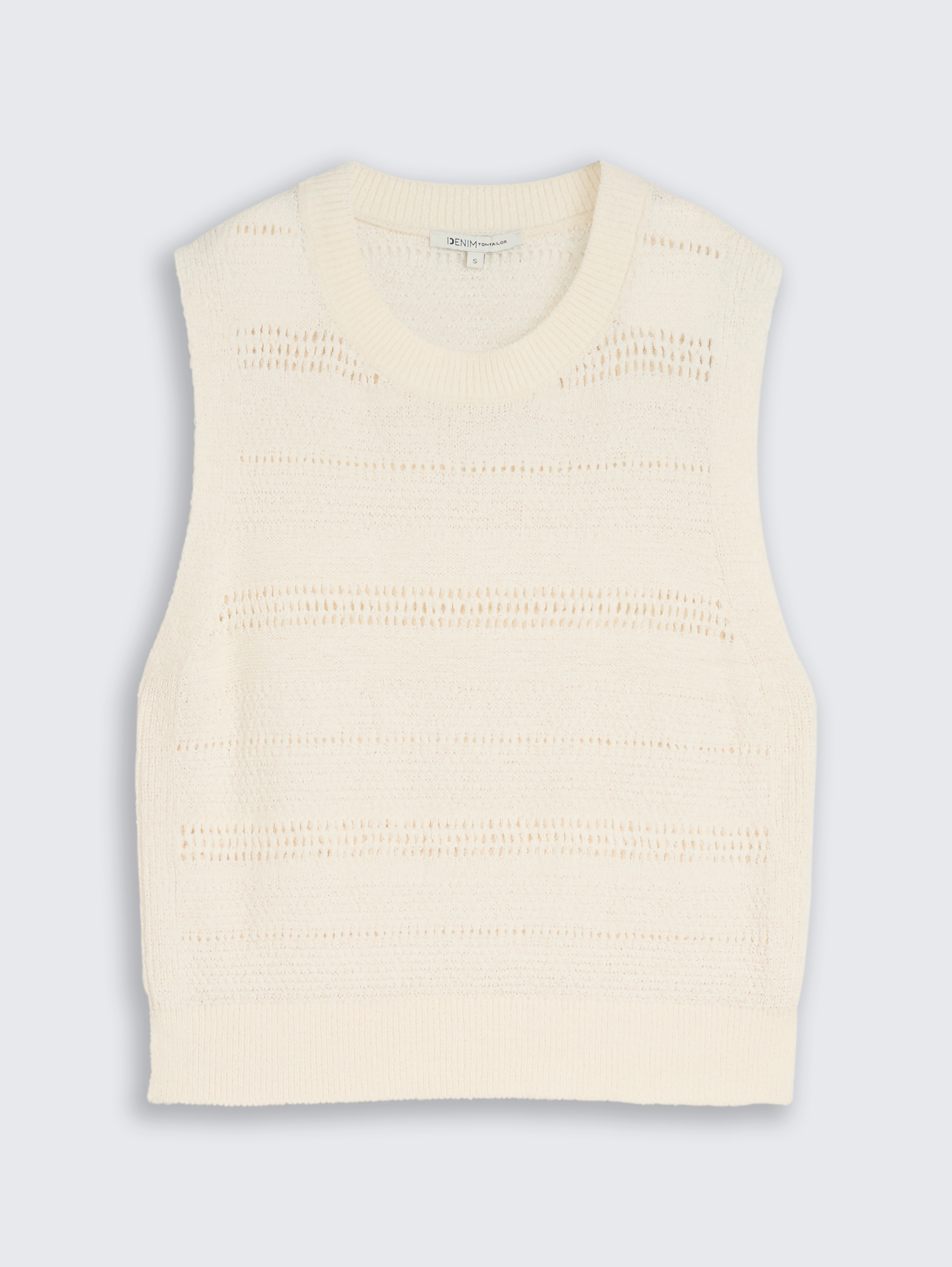 Sleeveless jumper with eyelet pattern by Denim Female, Gardenia White
