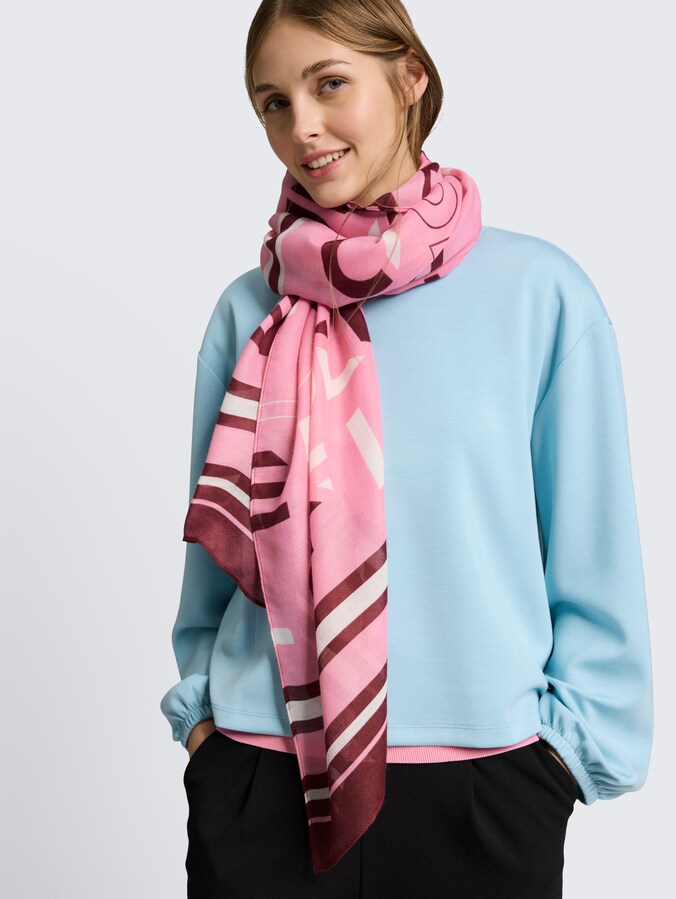 Schal mit Schriftzug von Denim Female, red pink heart design