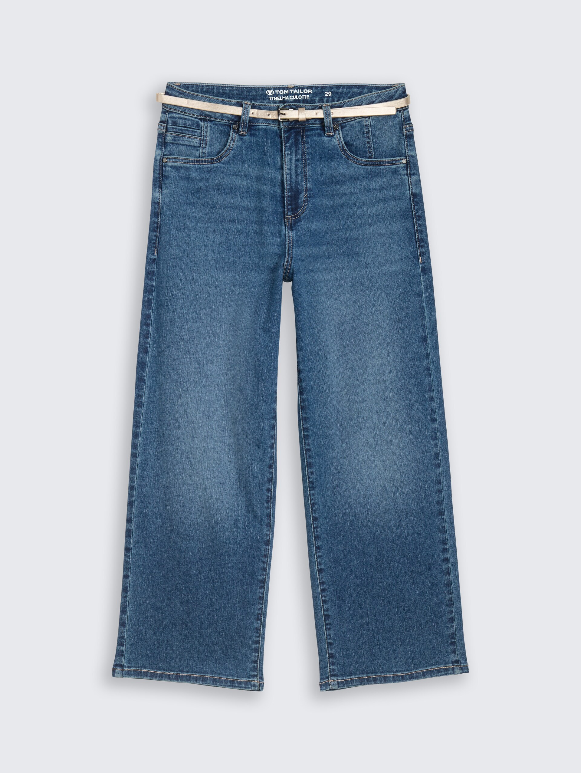TTNELMA CULOTTE Stretch Jeans mit Gürtel - Clean Mid Stone Blue Denim - Vorder-Produkt-Ansicht