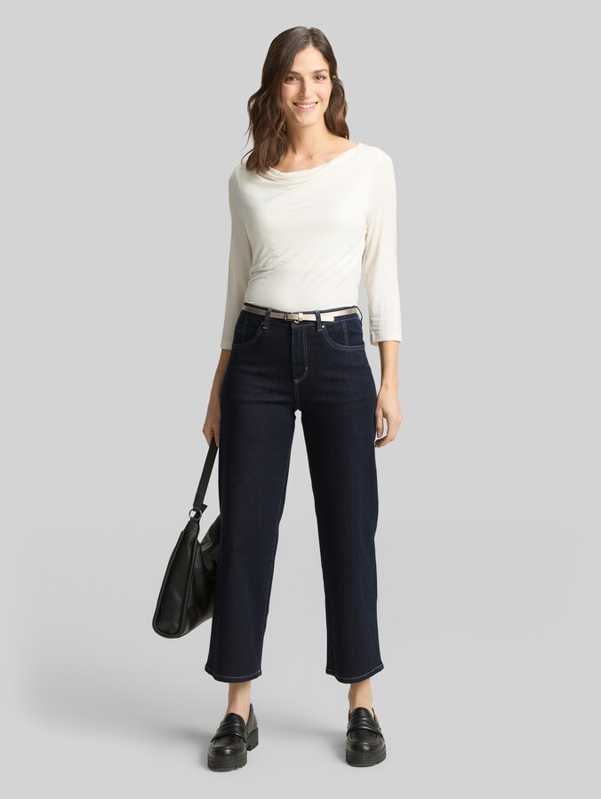 TTNELMA CULOTTE stretch jeans met riem door Women, Clean Rinsed Blue Denim