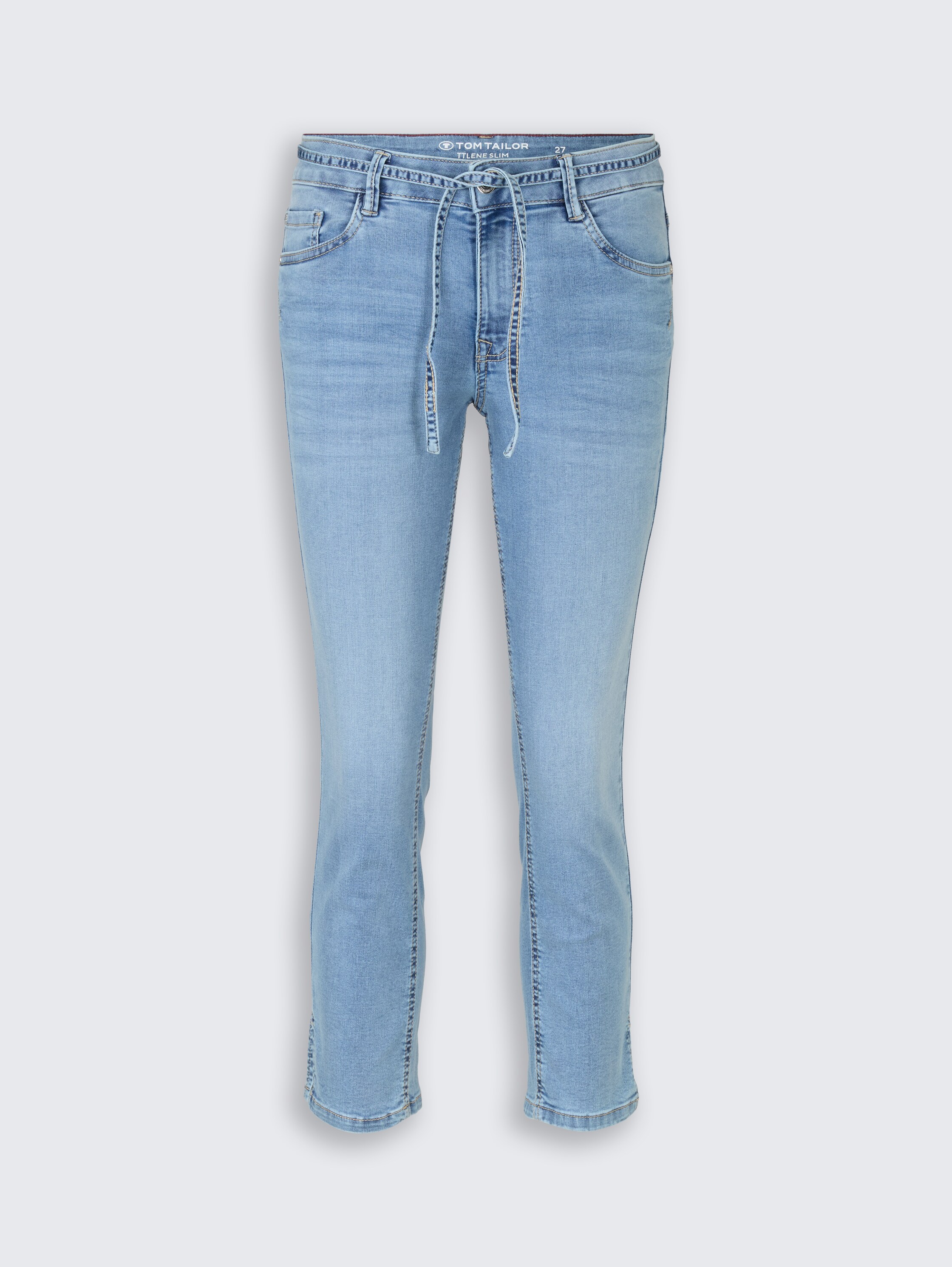 TTLENE SLIM CROPPED stretchjeans met strikceintuur - clean_light_stone_blue_denim - 