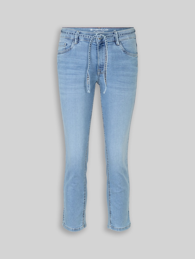 TTLENE SLIM CROPPED Stretch Jeans mit Bindegürtel von Women, Clean Light Stone Blue Denim