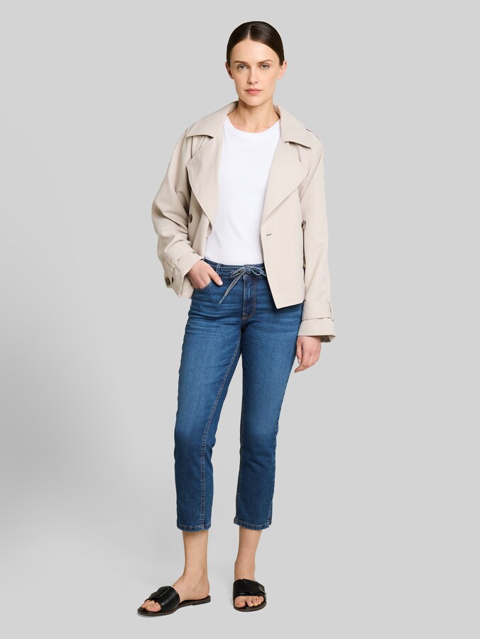 TTLENE SLIM CROPPED Jean stretch avec ceinture à nouer par Women, Clean Mid Stone Blue Denim