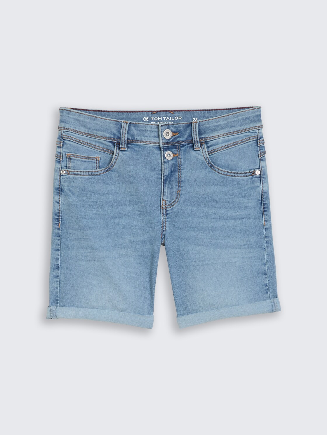 TTLENE SLIM Bermuda Jeans Shorts mit hohem Stretch - Used Light Stone Blue Denim - Vorder-Produkt-Ansicht