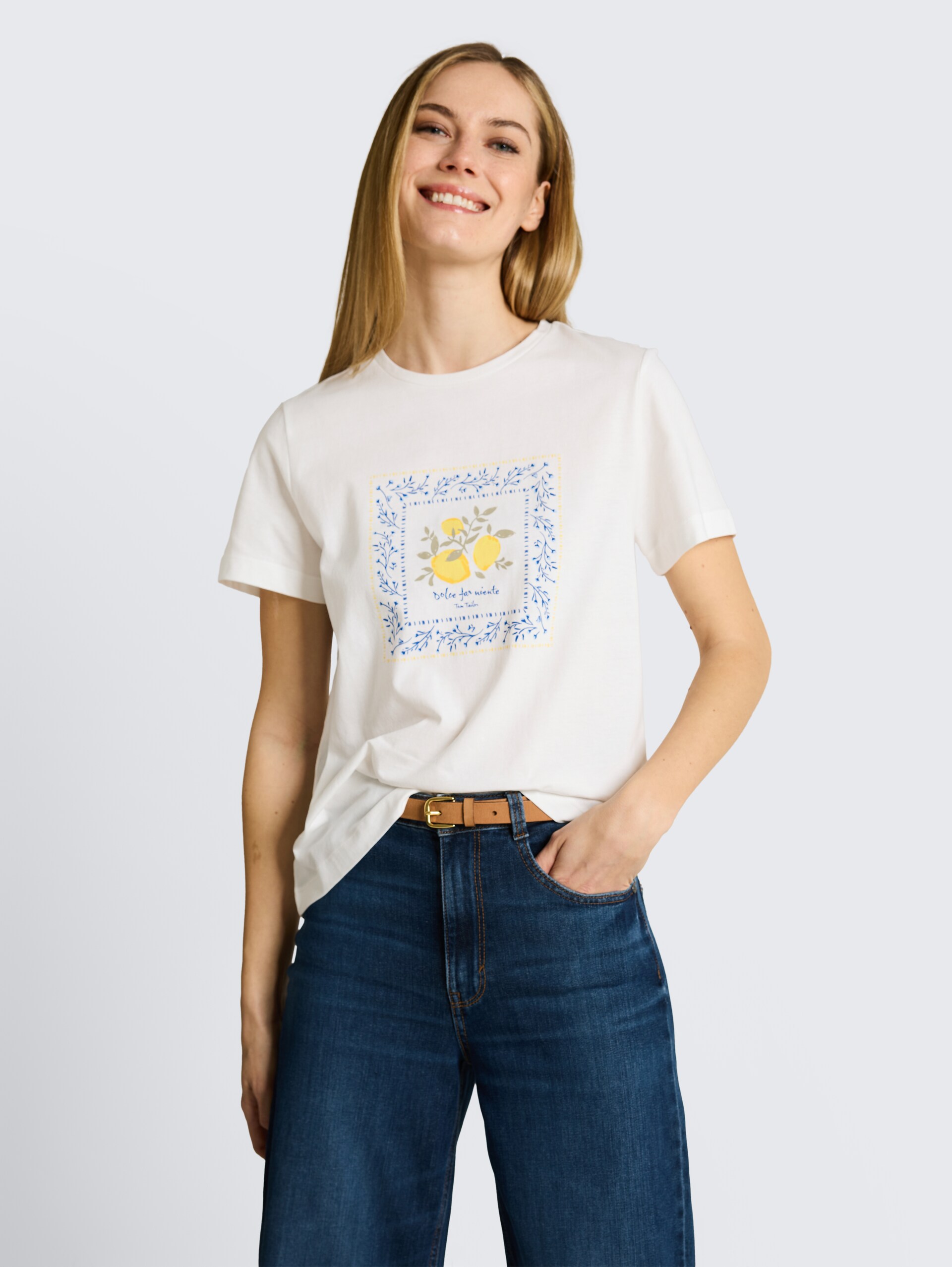 T-shirt met print - off white - Nek model vooraanzicht