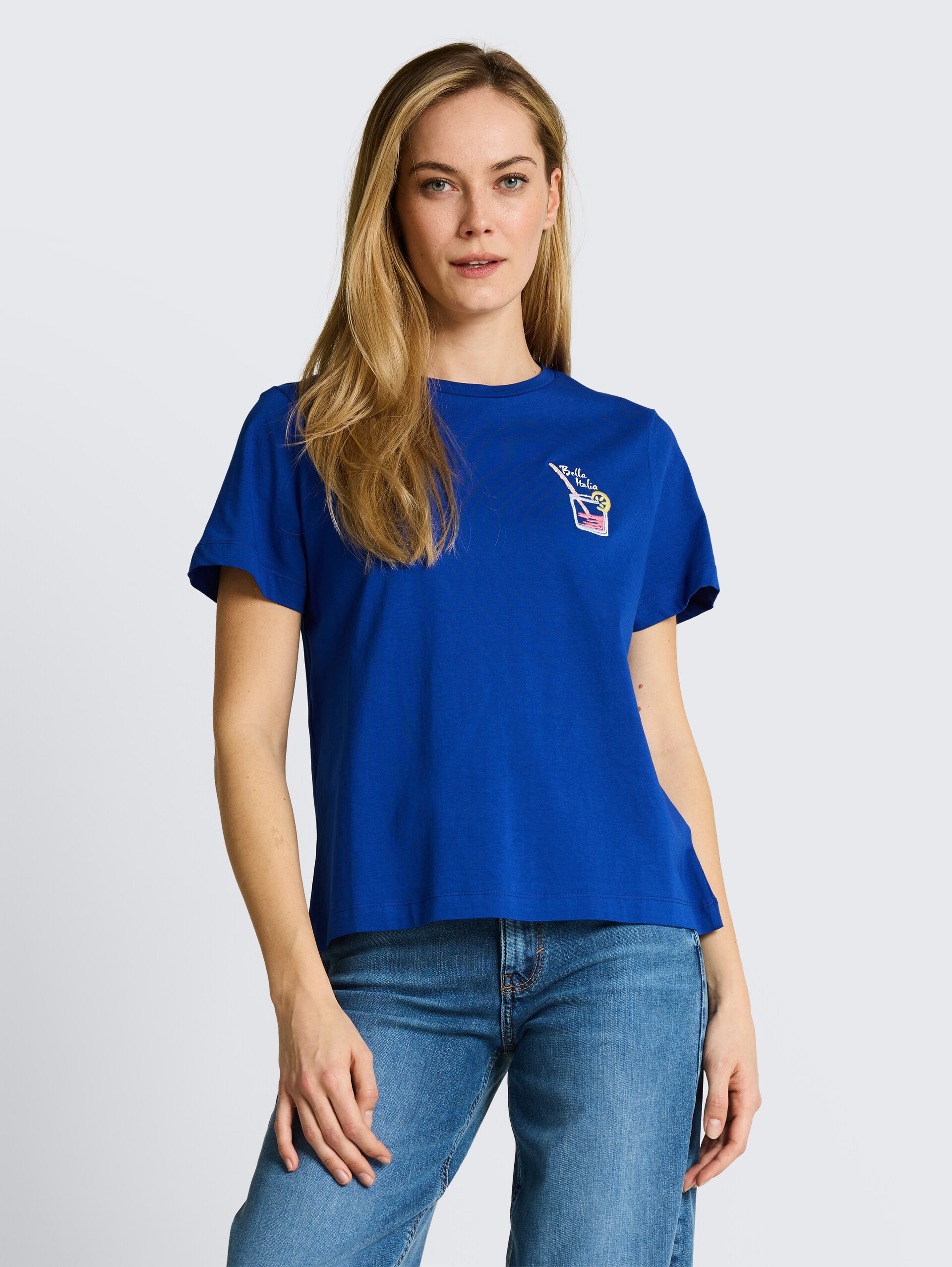 T-shirt met print - shiny royal blue - Nek model vooraanzicht