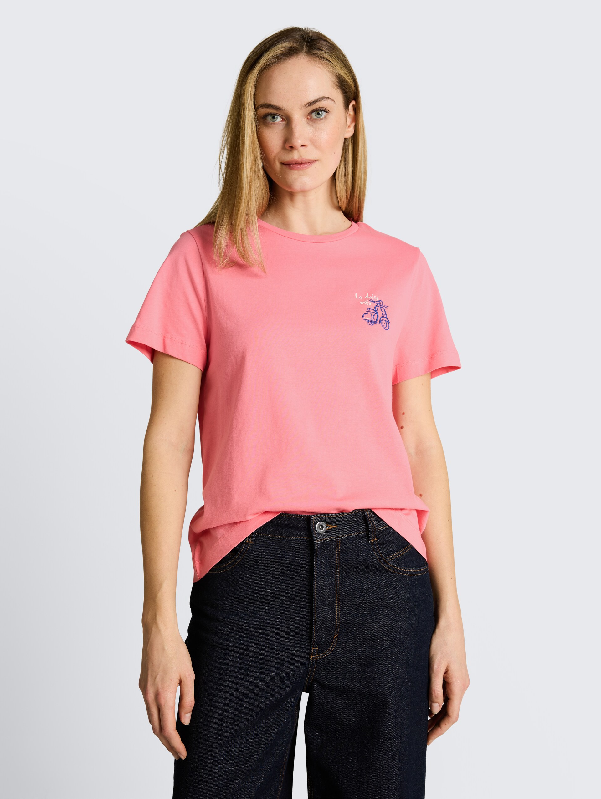 T-shirt met print - soft fuchsia pink - Nek model vooraanzicht