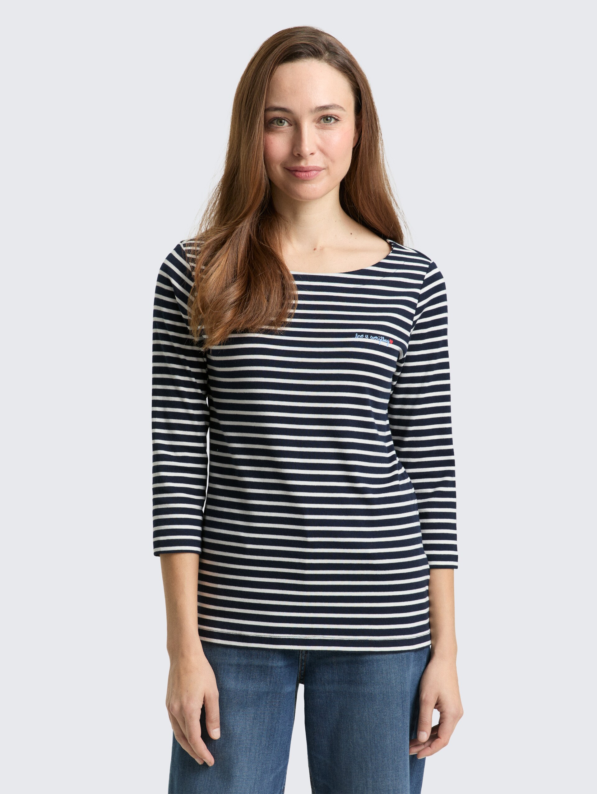 Langarmshirt mit Streifenmuster - navy blue offwhite stripe - Ausschnitt Model-Vorderansicht