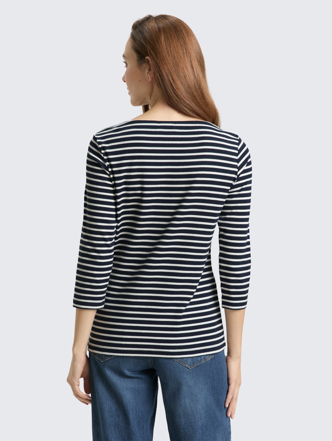 Langarmshirt mit Streifenmuster - navy blue offwhite stripe - Auschnitt Model-Rückansicht