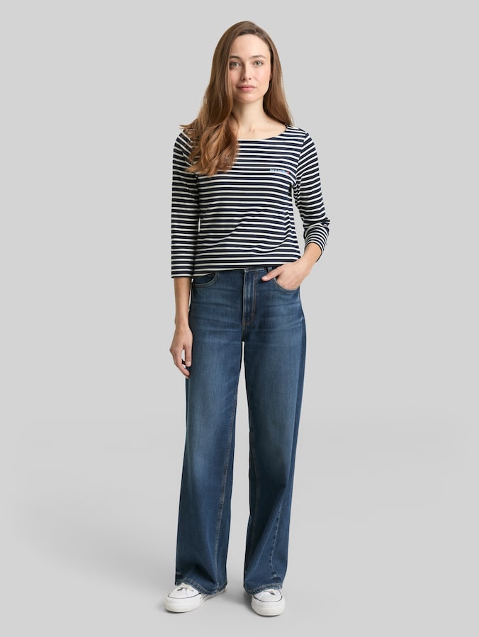 T-shirt (à) manches longues avec motif rayé par Women, navy blue offwhite stripe