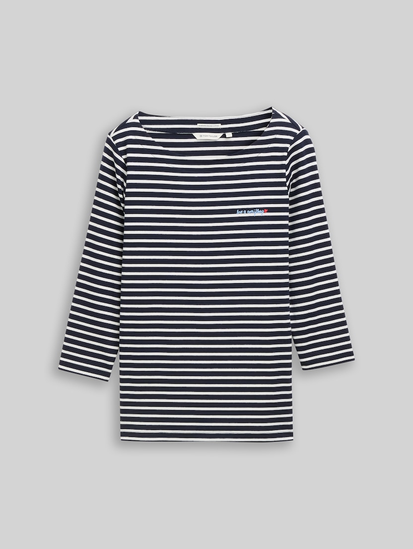 Shirt met lange mouwen en streepmotief door Women, navy blue offwhite stripe