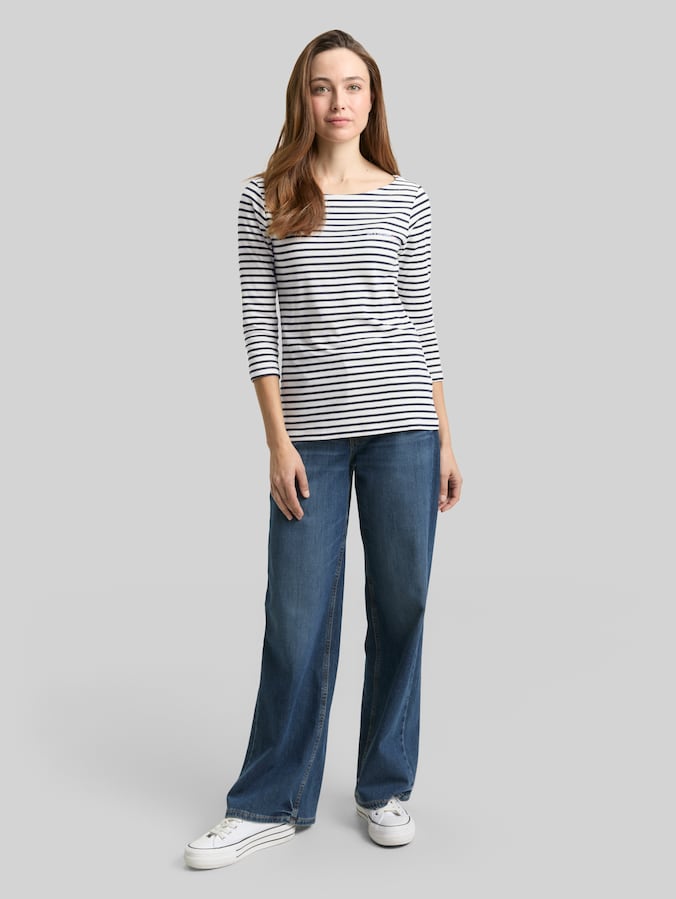 T-shirt (à) manches longues avec motif rayé par Women, offwhite navy blue stripe