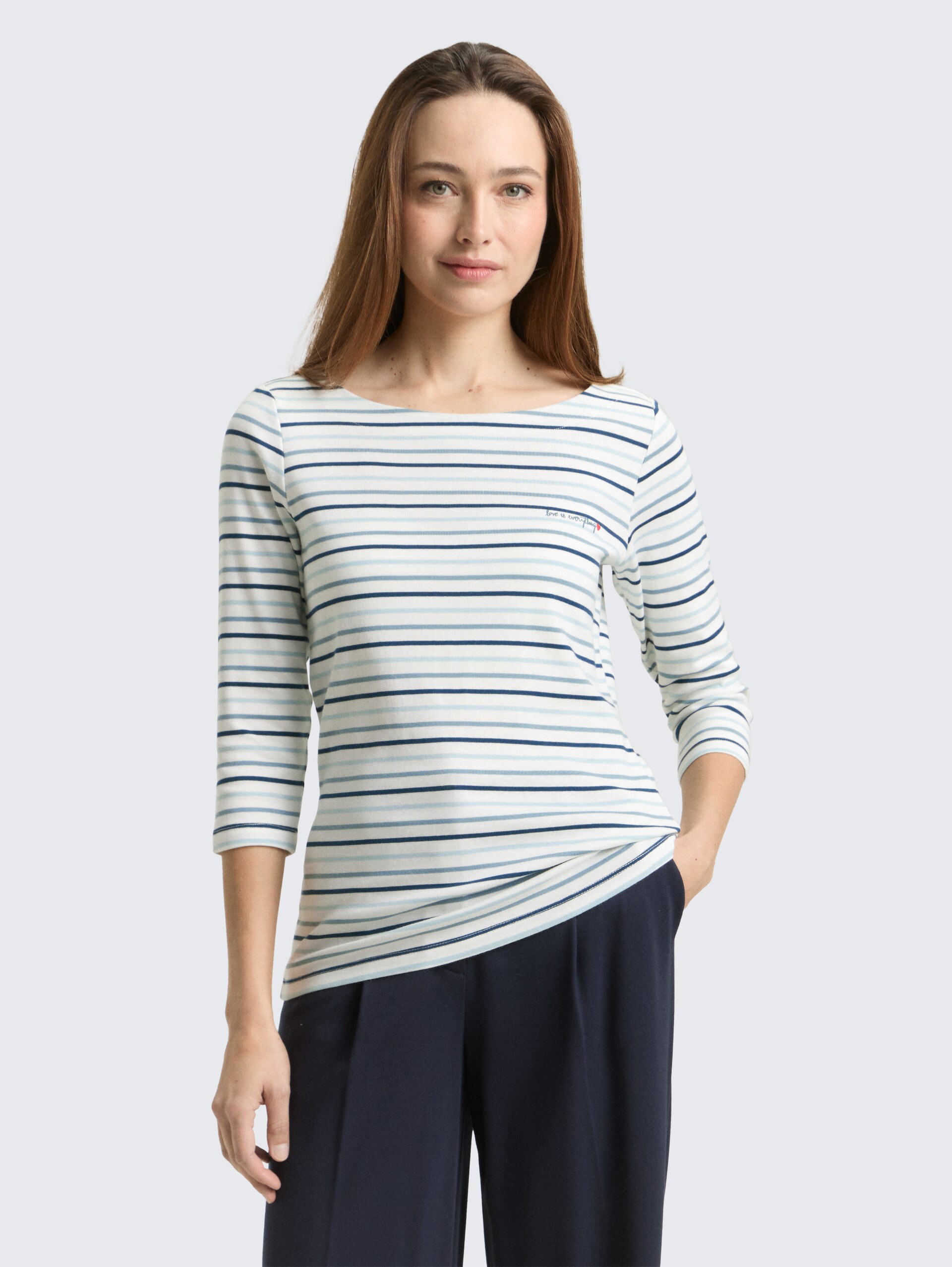 Langarmshirt mit Streifenmuster - blue haze multicolor stripe - Ausschnitt Model-Vorderansicht
