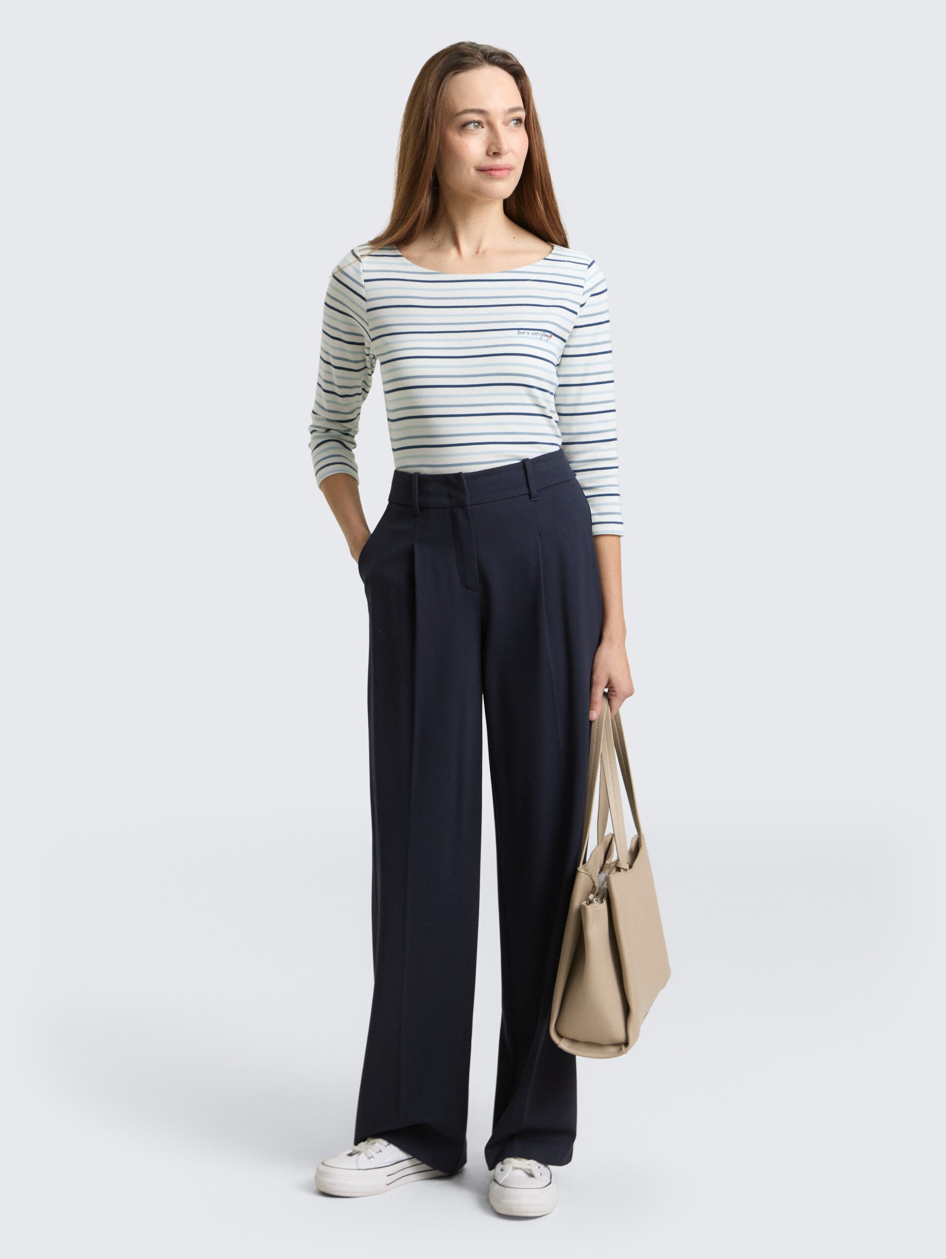 Langarmshirt mit Streifenmuster - blue haze multicolor stripe - Model-Vorderansicht