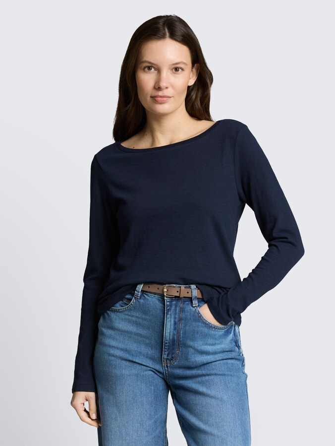 Basic shirt met lange mouwen van katoen door Women, sky captain blue