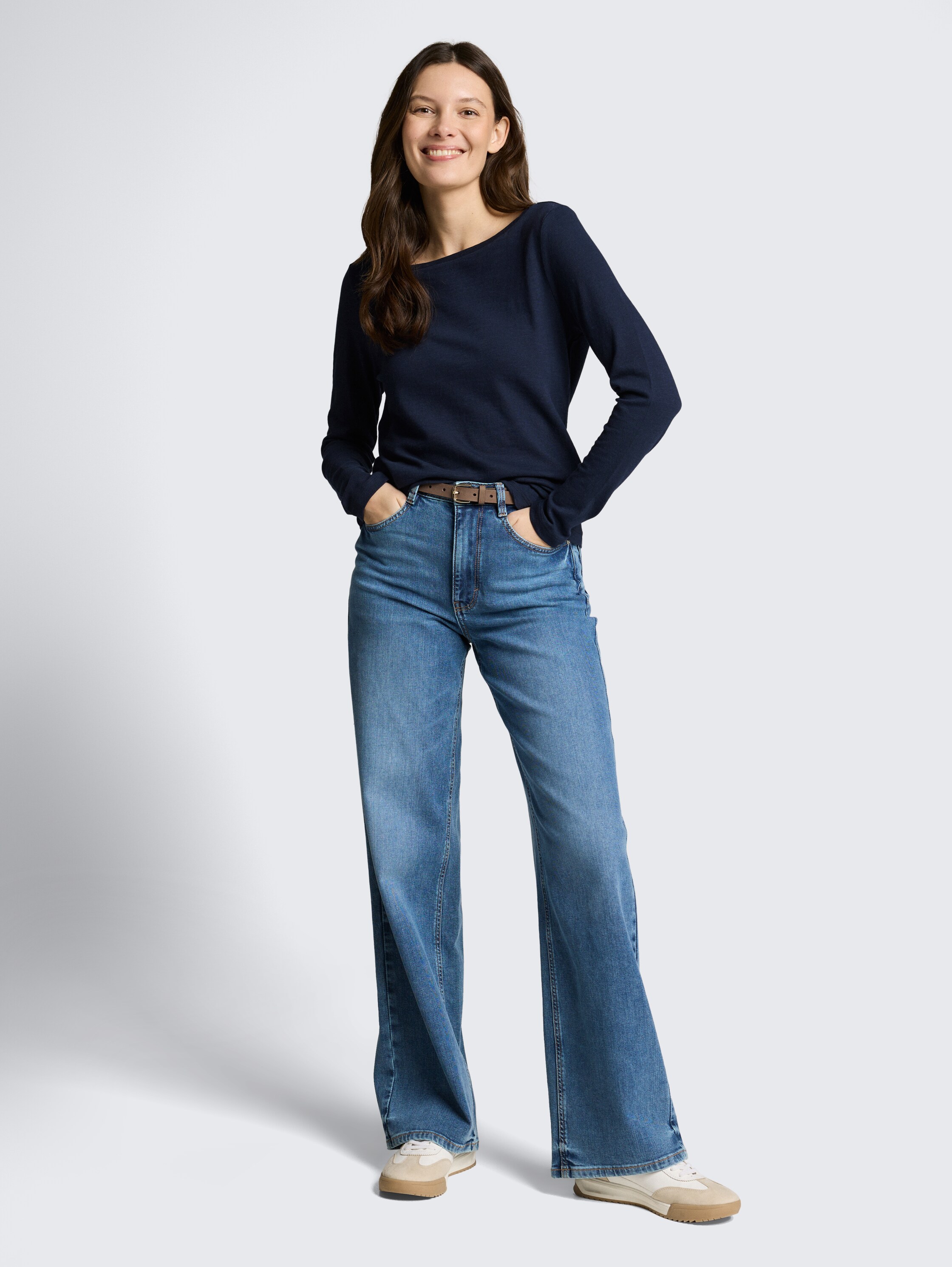 T-shirt basique à manches longues en coton - sky captain blue - Vue de face du modèle