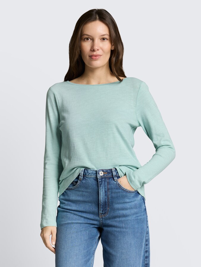 Basic shirt met lange mouwen van katoen door Women, blue haze