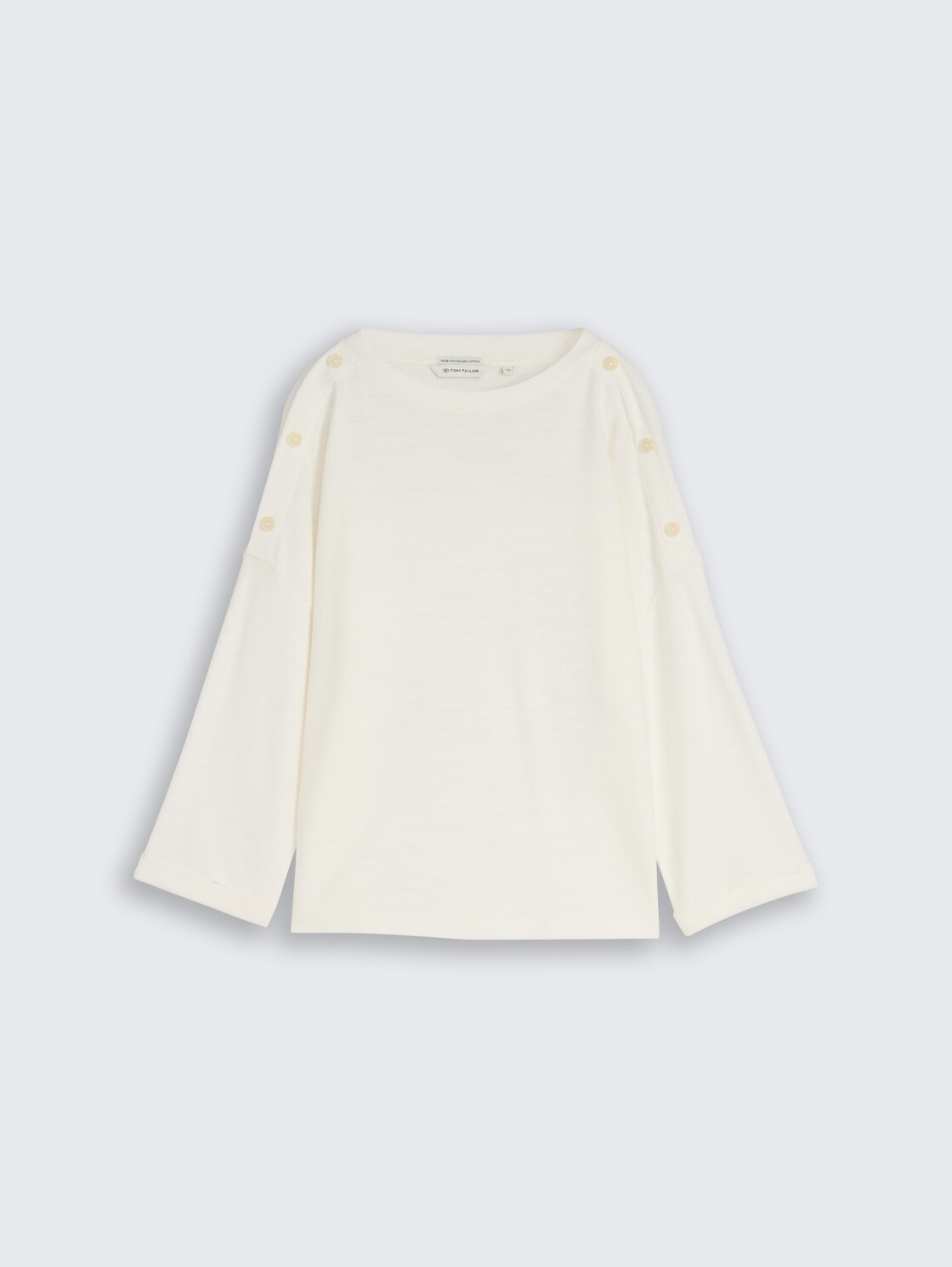 Langarmshirt mit Knopf-Details - Whisper White - Vorder-Produkt-Ansicht