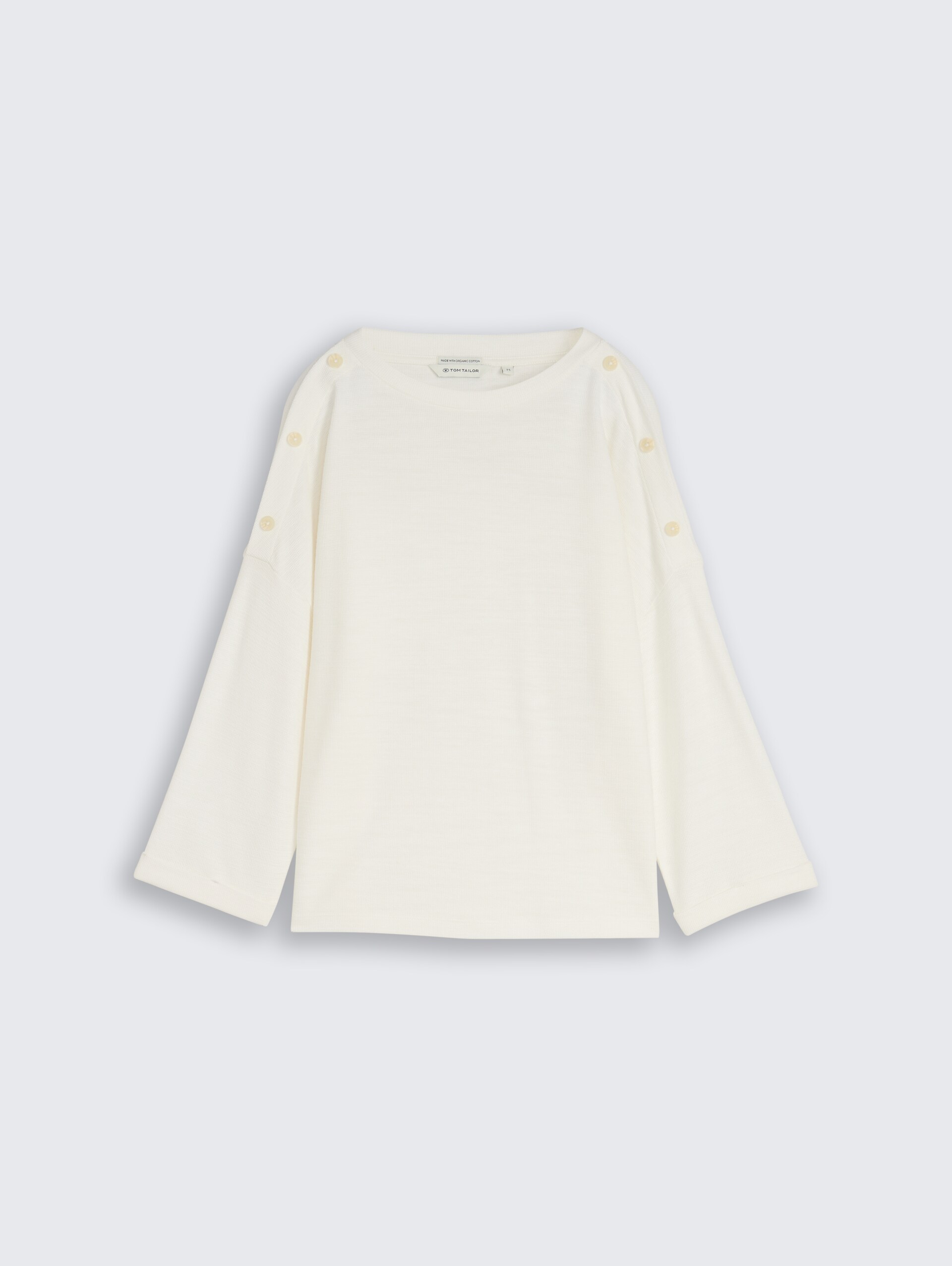 Langarmshirt mit Knopf-Details - Whisper White - Vorder-Produkt-Ansicht