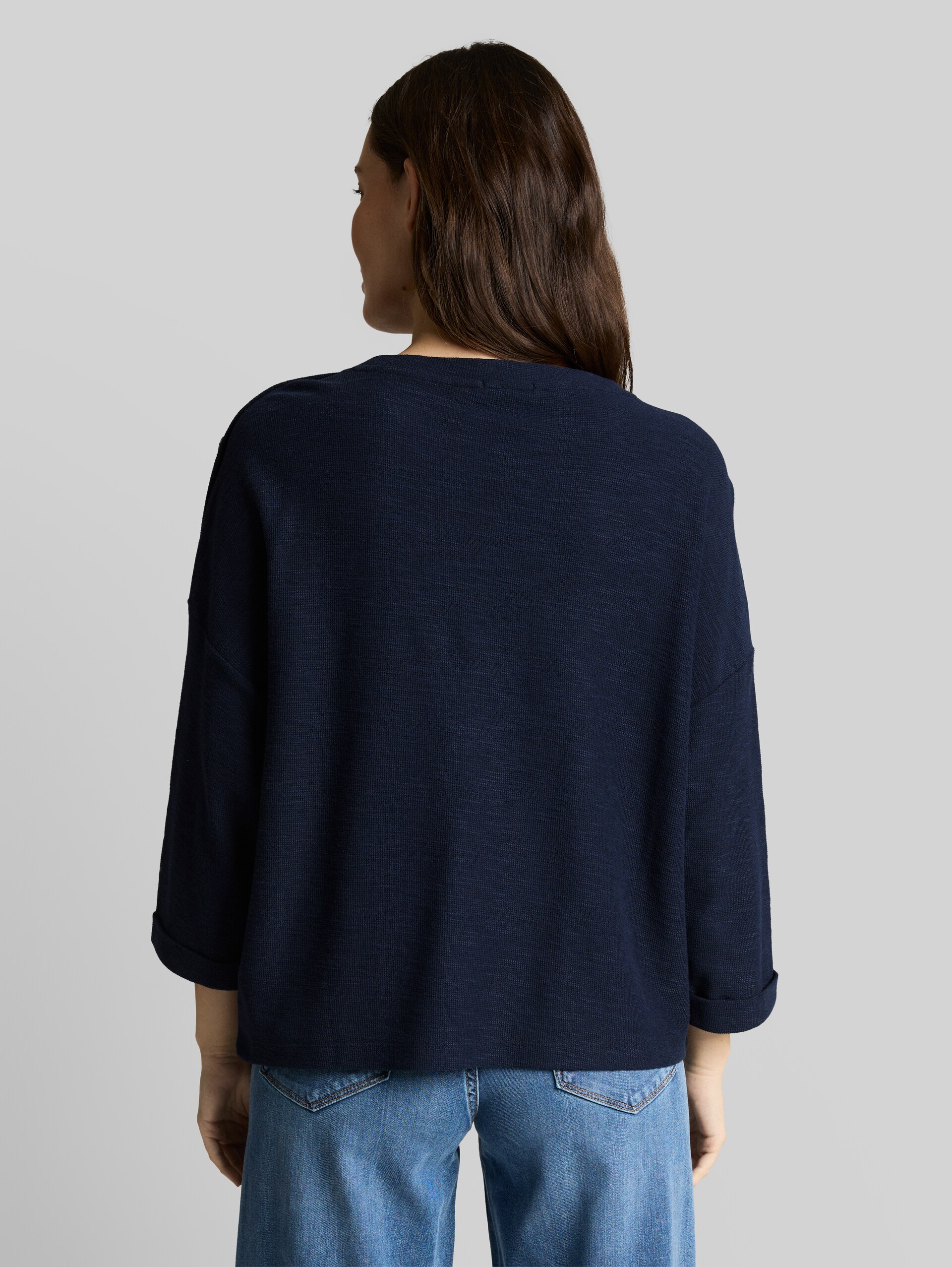 Long-sleeved shirt with button details - sky captain blue - Neckline model-back view