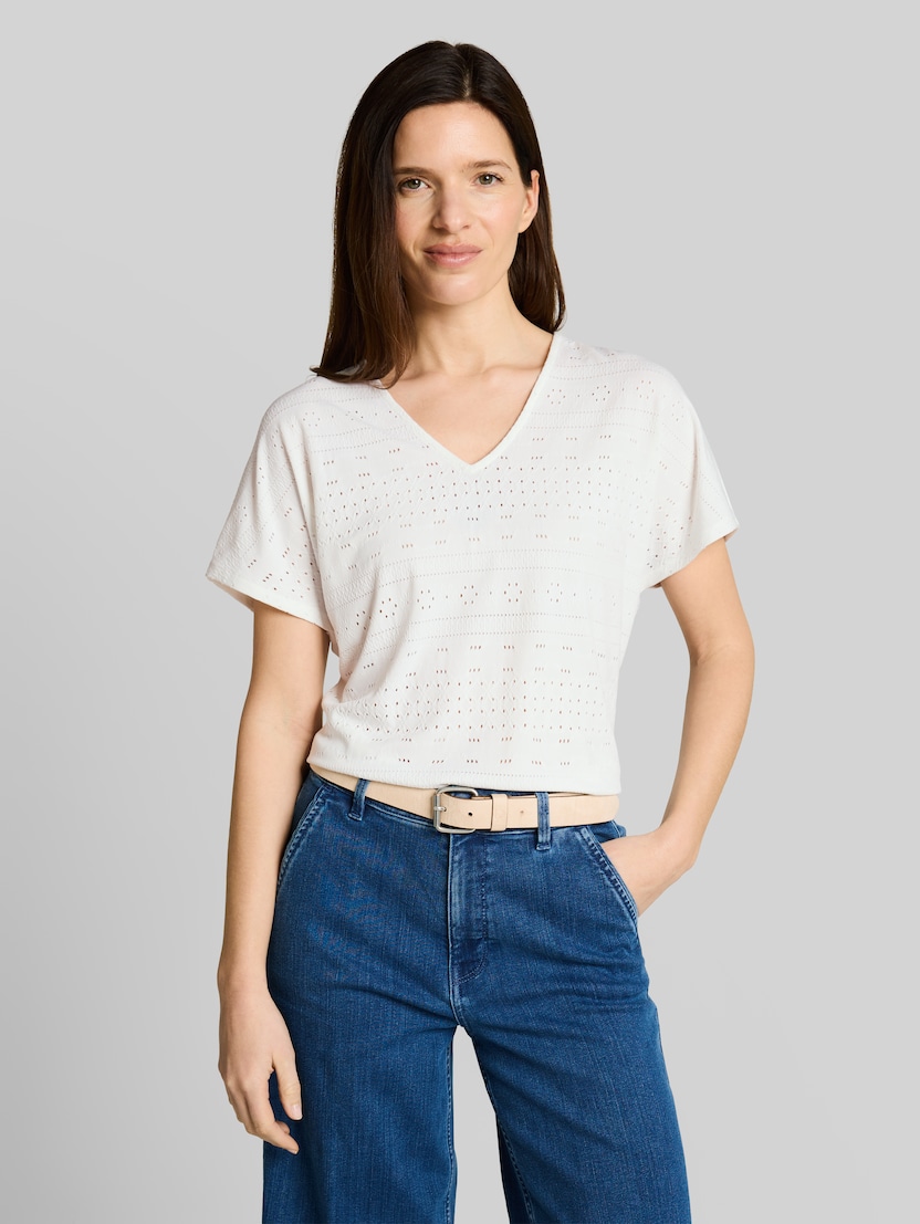 Loose fit ajour T-shirt door Women, Whisper White