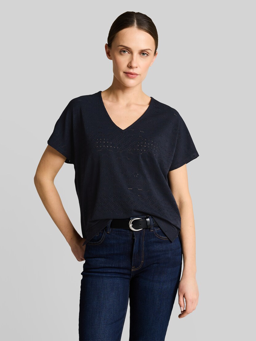 Loose fit ajour T-shirt door Women, sky captain blue