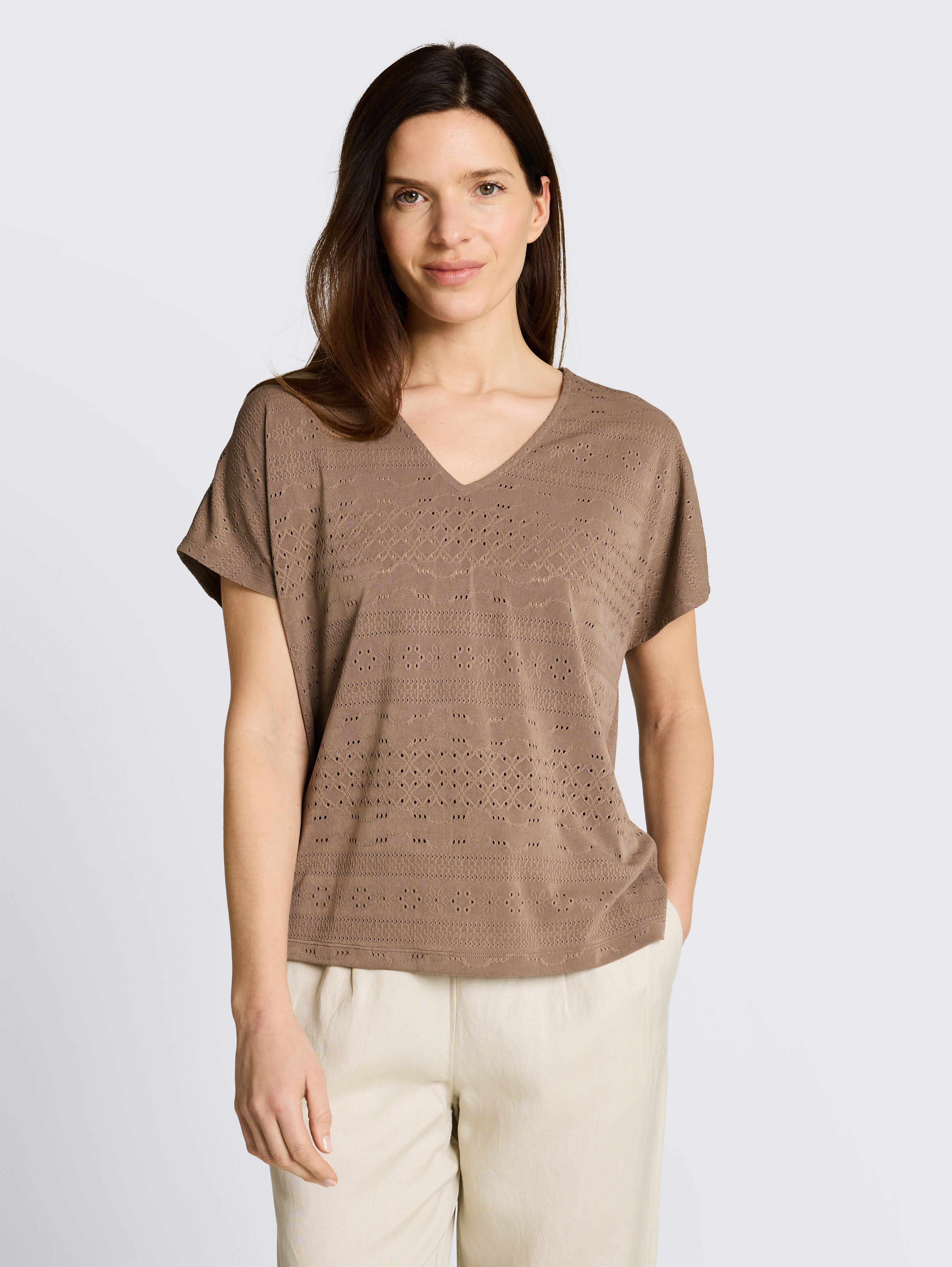 Loose Fit Ajour T-Shirt von Women, taupe grey