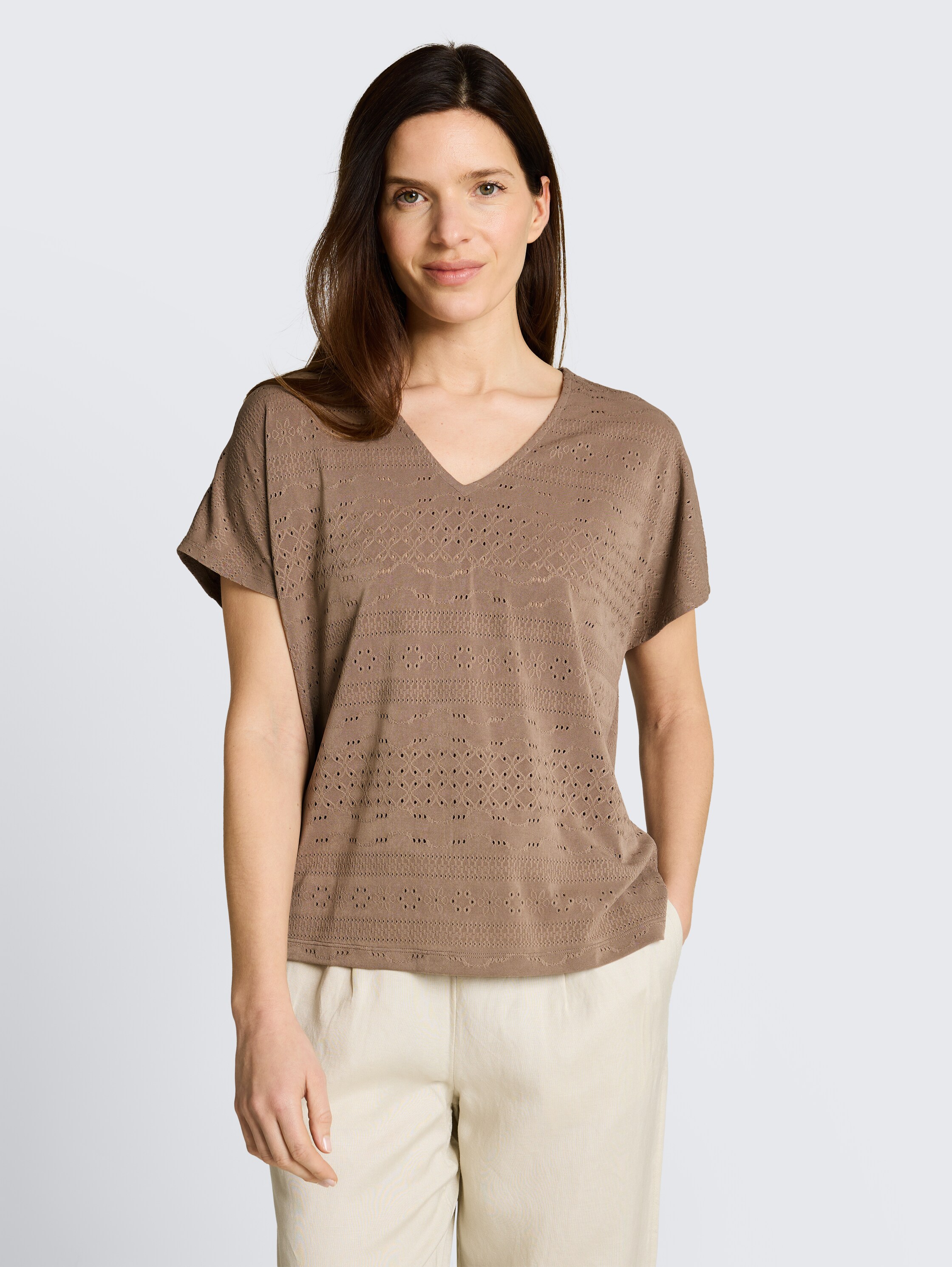 Loose fit ajour T-shirt - taupe_grey - 