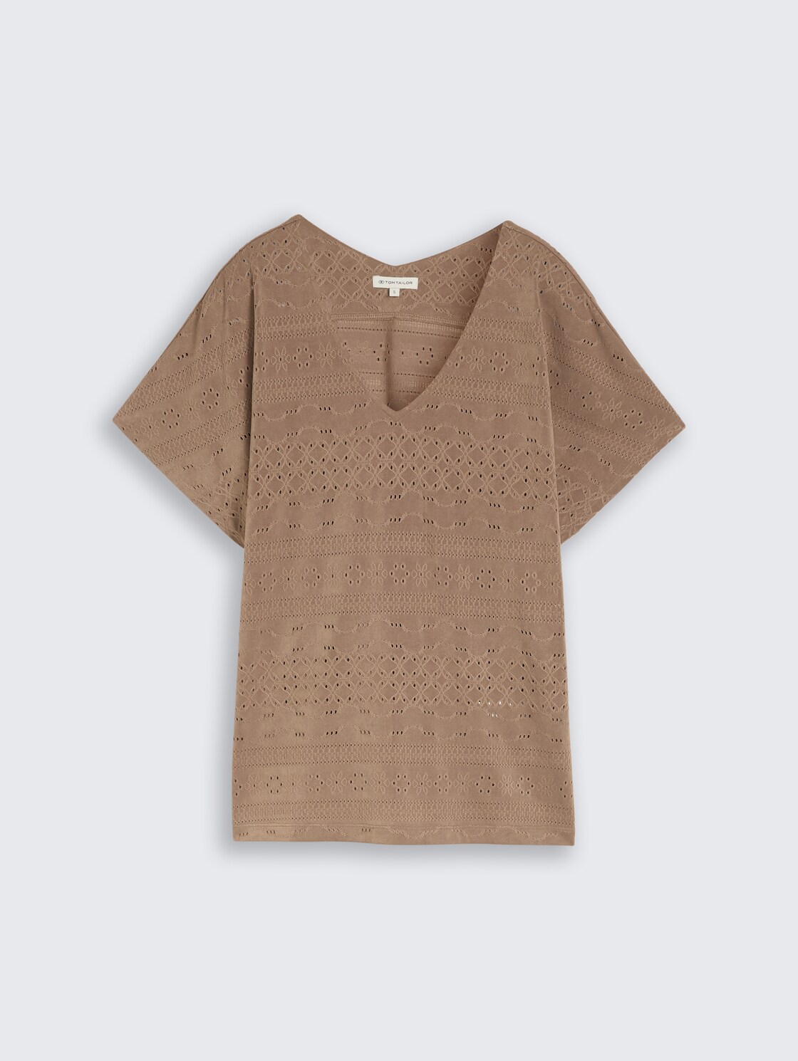 Loose Fit Ajour T-Shirt - taupe grey - Vorder-Produkt-Ansicht