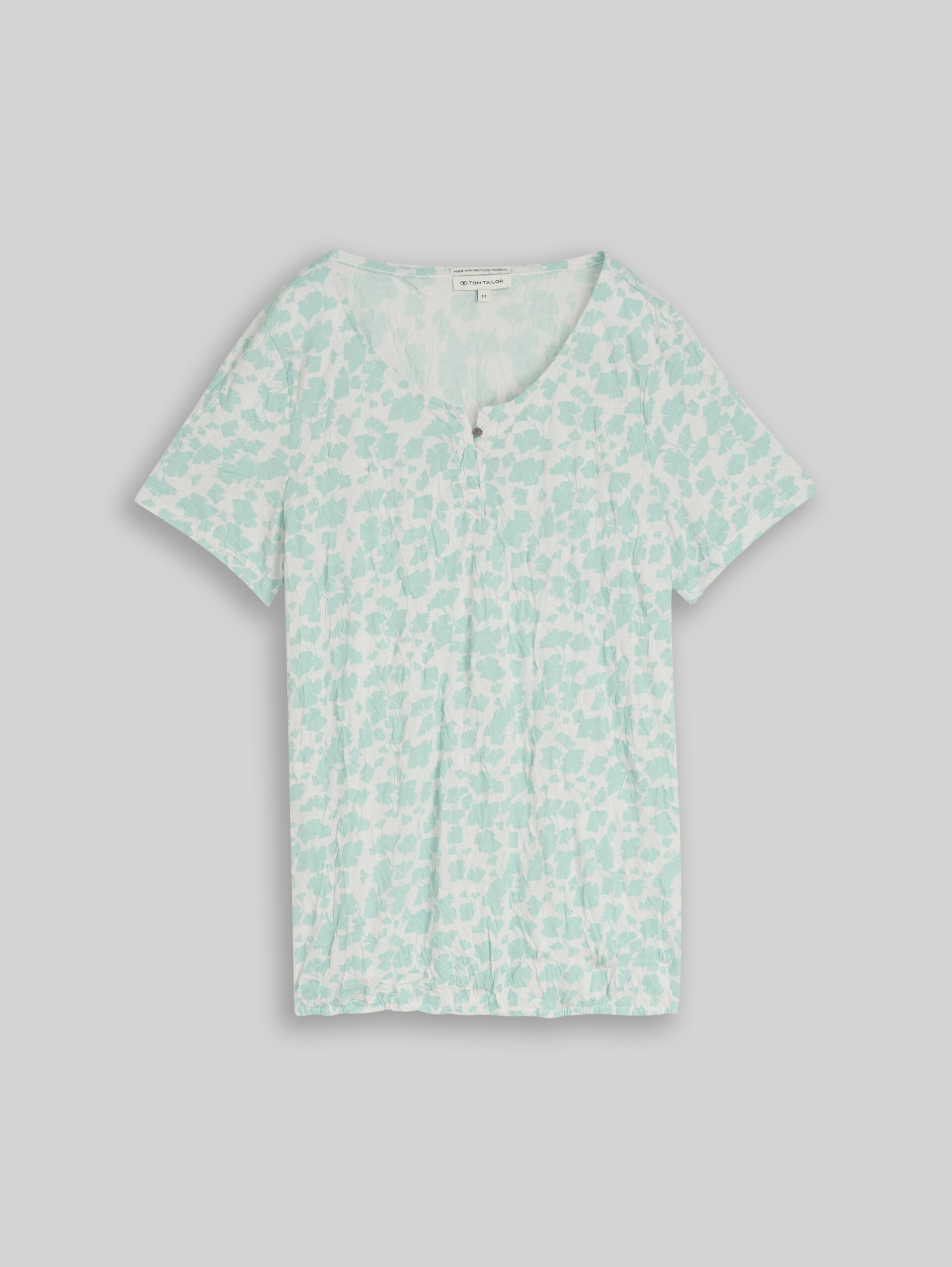 Crinkle T-shirt with pattern - green ginkgo minimal - Front product view