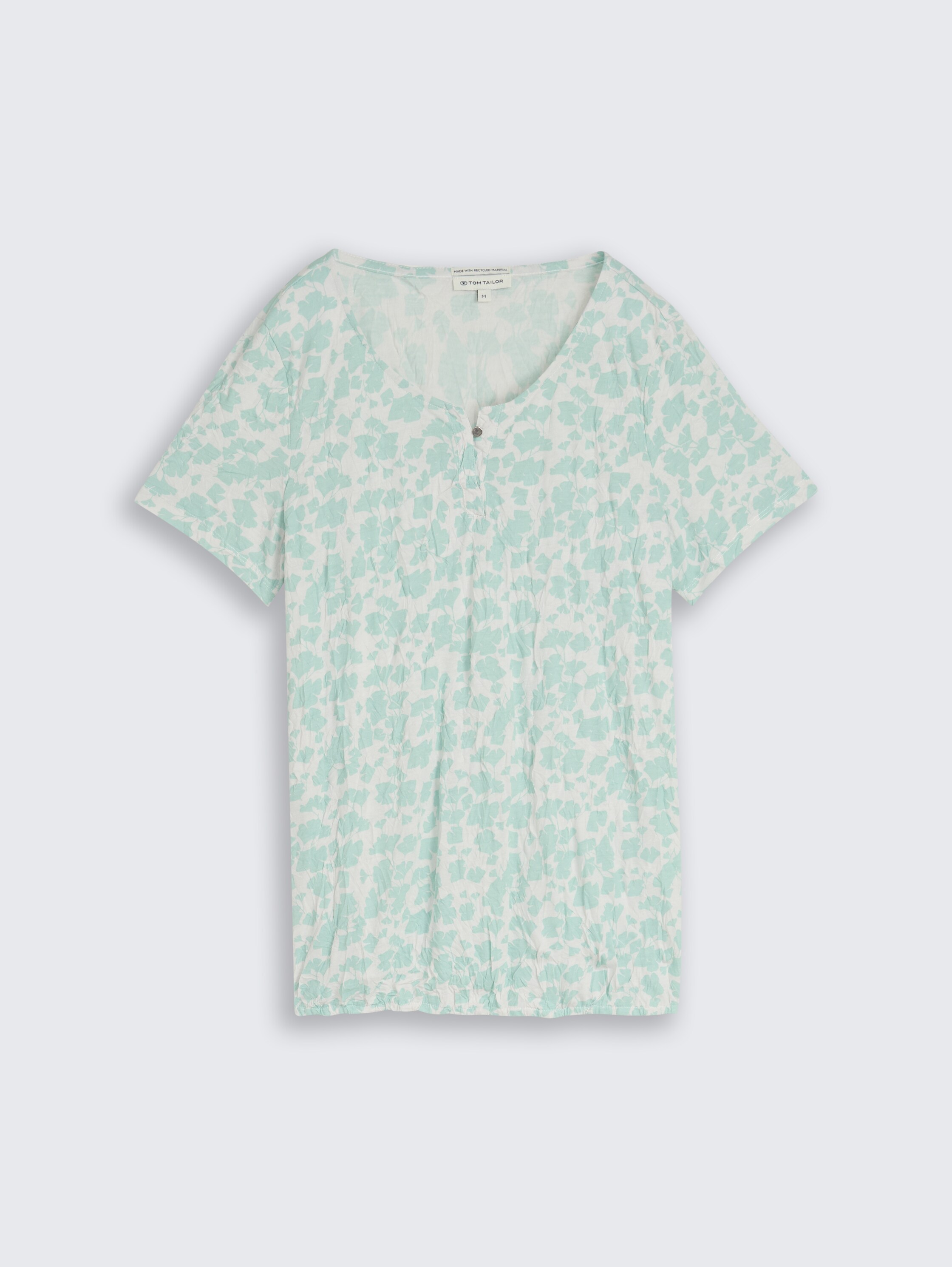 Crinkle T-shirt met patroon - green_ginkgo_minimal - 