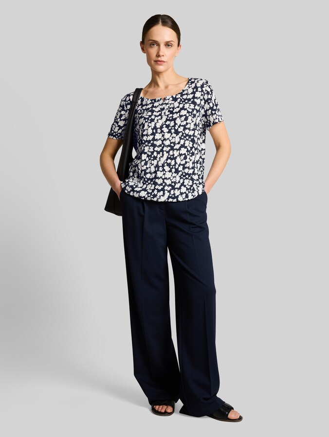 Crinkle T-shirt met patroon door Women, blue ginkgo minimal