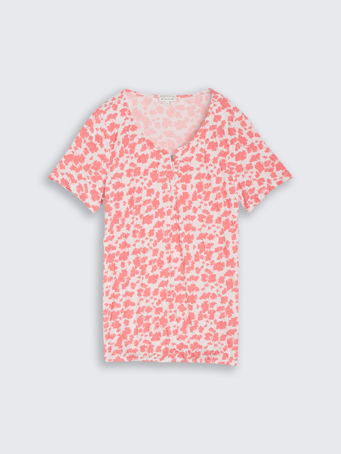 Crinkle T-Shirt mit Muster - coral pink ginkgo minimal - Vorder-Produkt-Ansicht