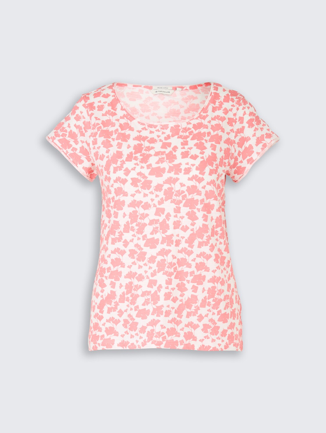 T-Shirt aus Baumwolle - coral pink ginkgo minimal - Vorder-Produkt-Ansicht