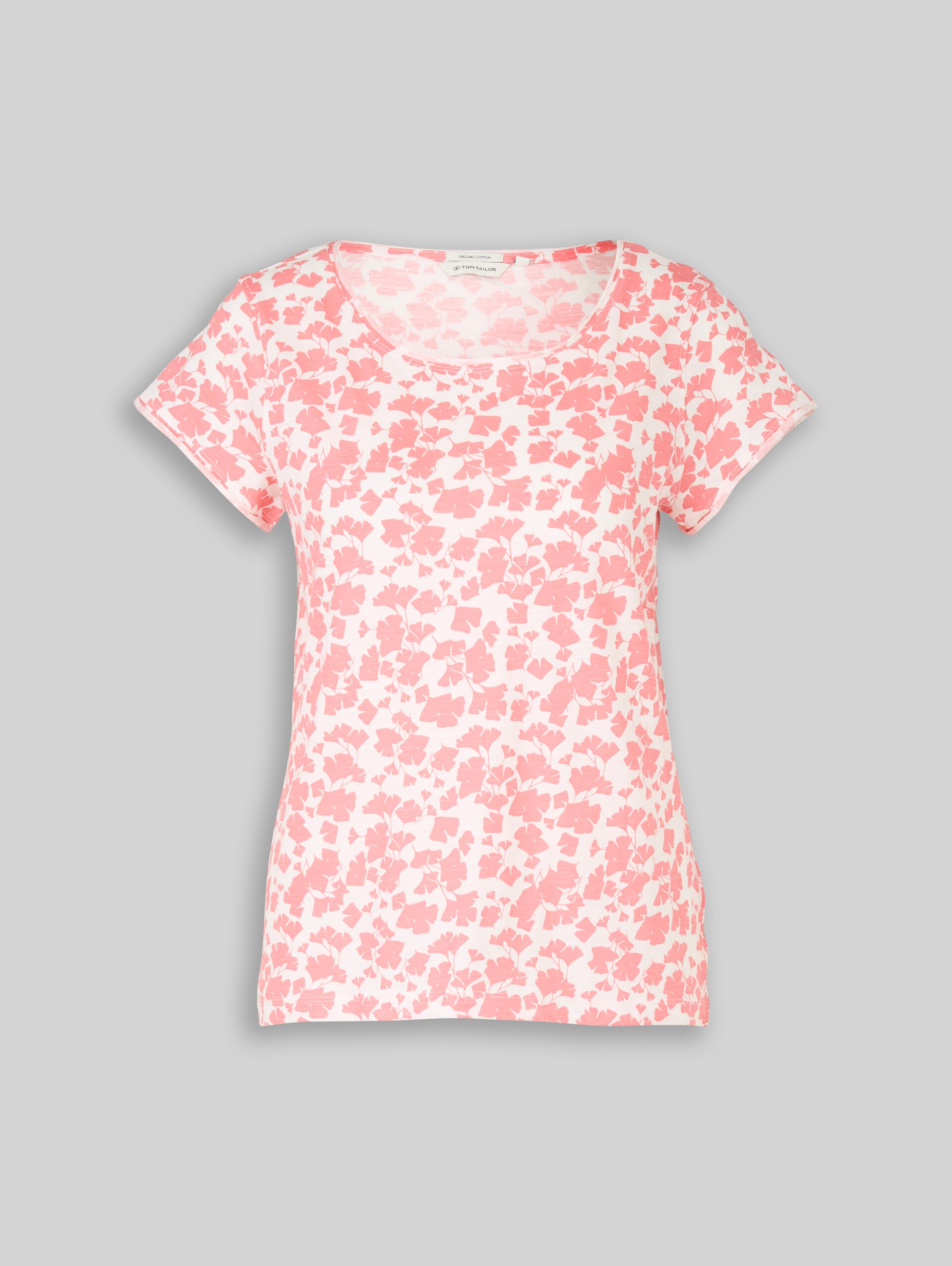 T-Shirt aus Baumwolle - coral pink ginkgo minimal - Vorder-Produkt-Ansicht