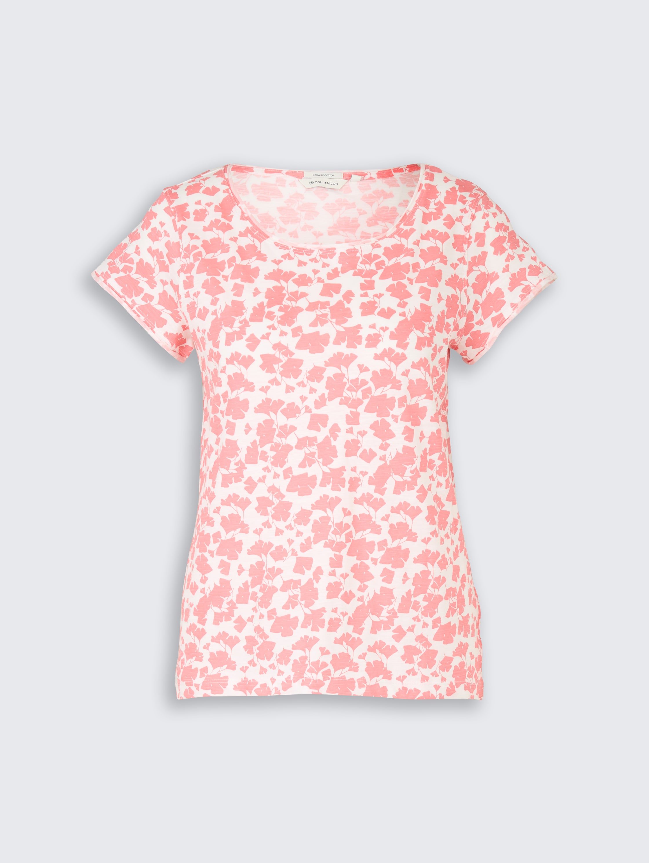 T-Shirt aus Baumwolle - coral pink ginkgo minimal - Vorder-Produkt-Ansicht