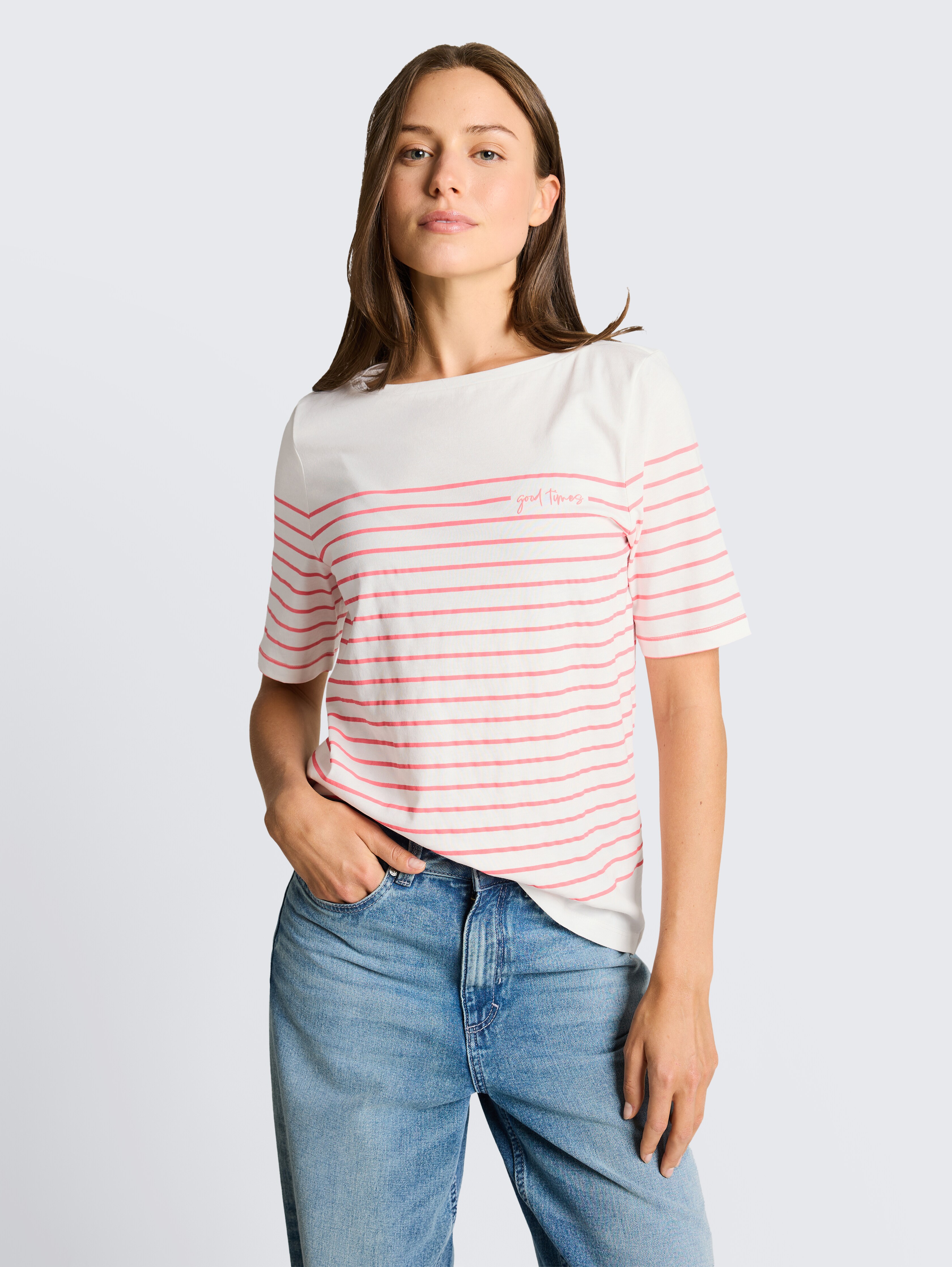 T-Shirt mit Streifenmuster von Women, Whisper White