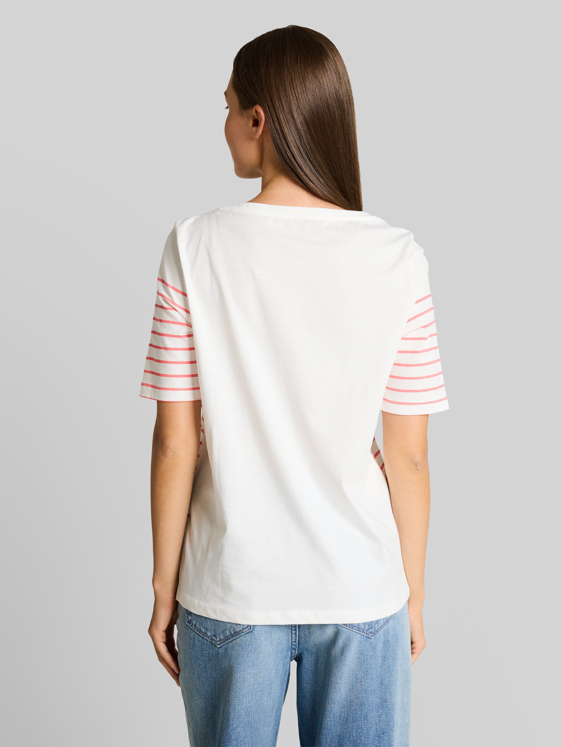T-shirt with striped pattern - Whisper White - Neckline model-back view