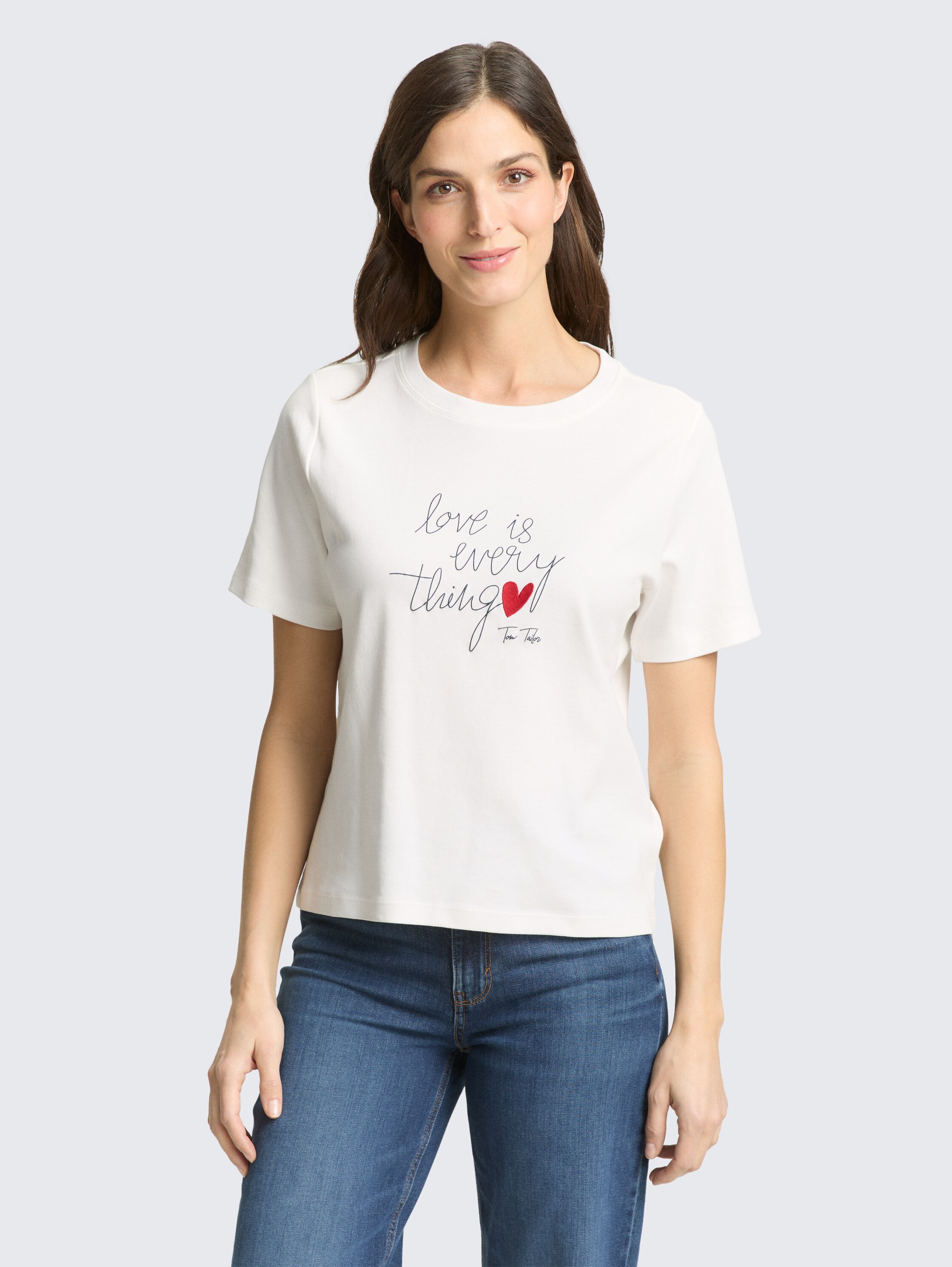 T-Shirt aus Baumwolle - Whisper White - Ausschnitt Model-Vorderansicht