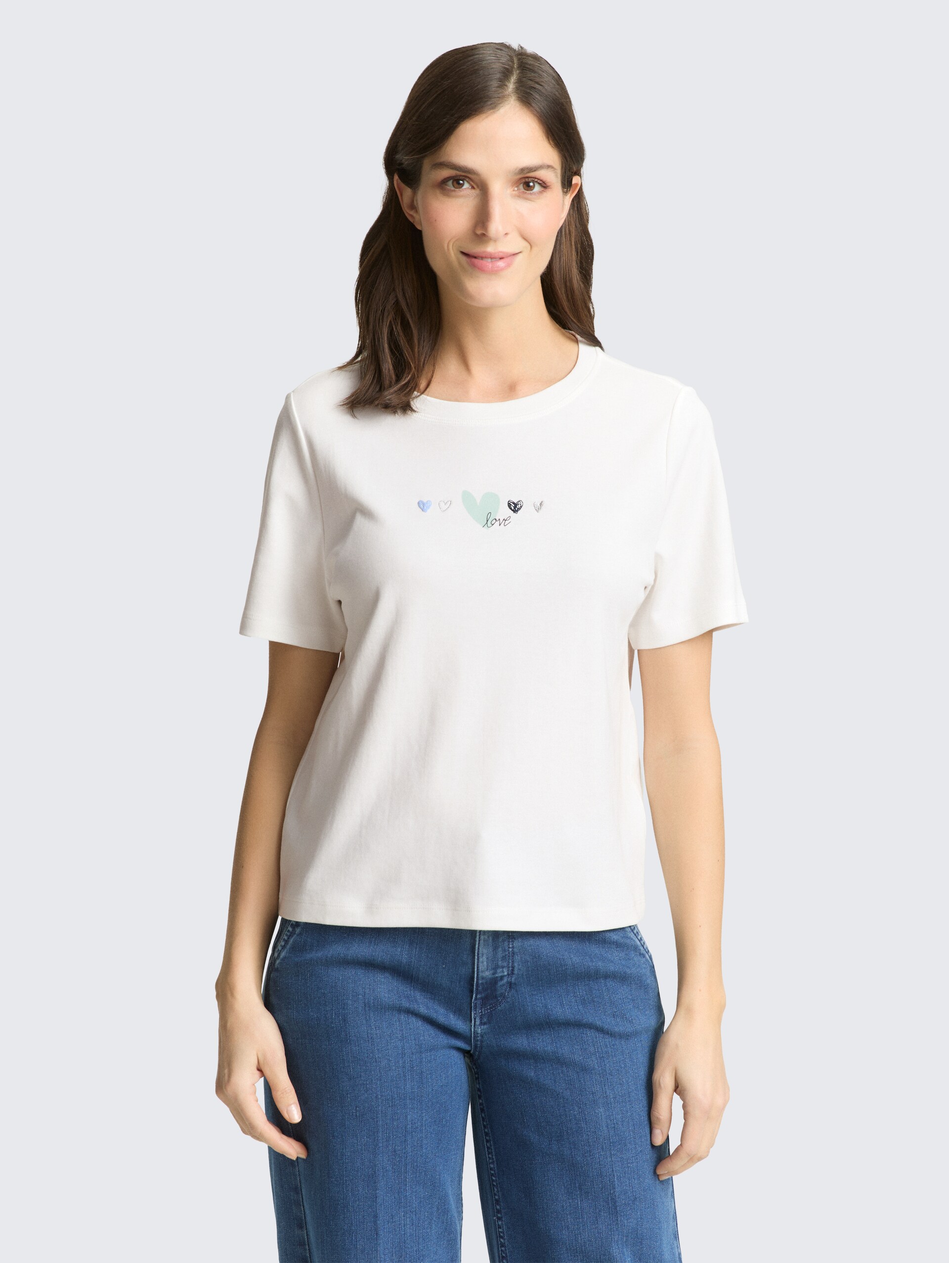 T-Shirt aus Baumwolle - off white - Ausschnitt Model-Vorderansicht