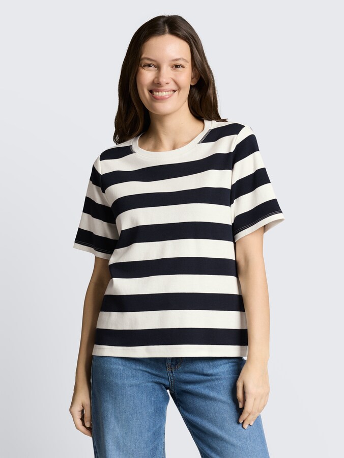 T-shirt van katoen door Women, white navy bold stripe