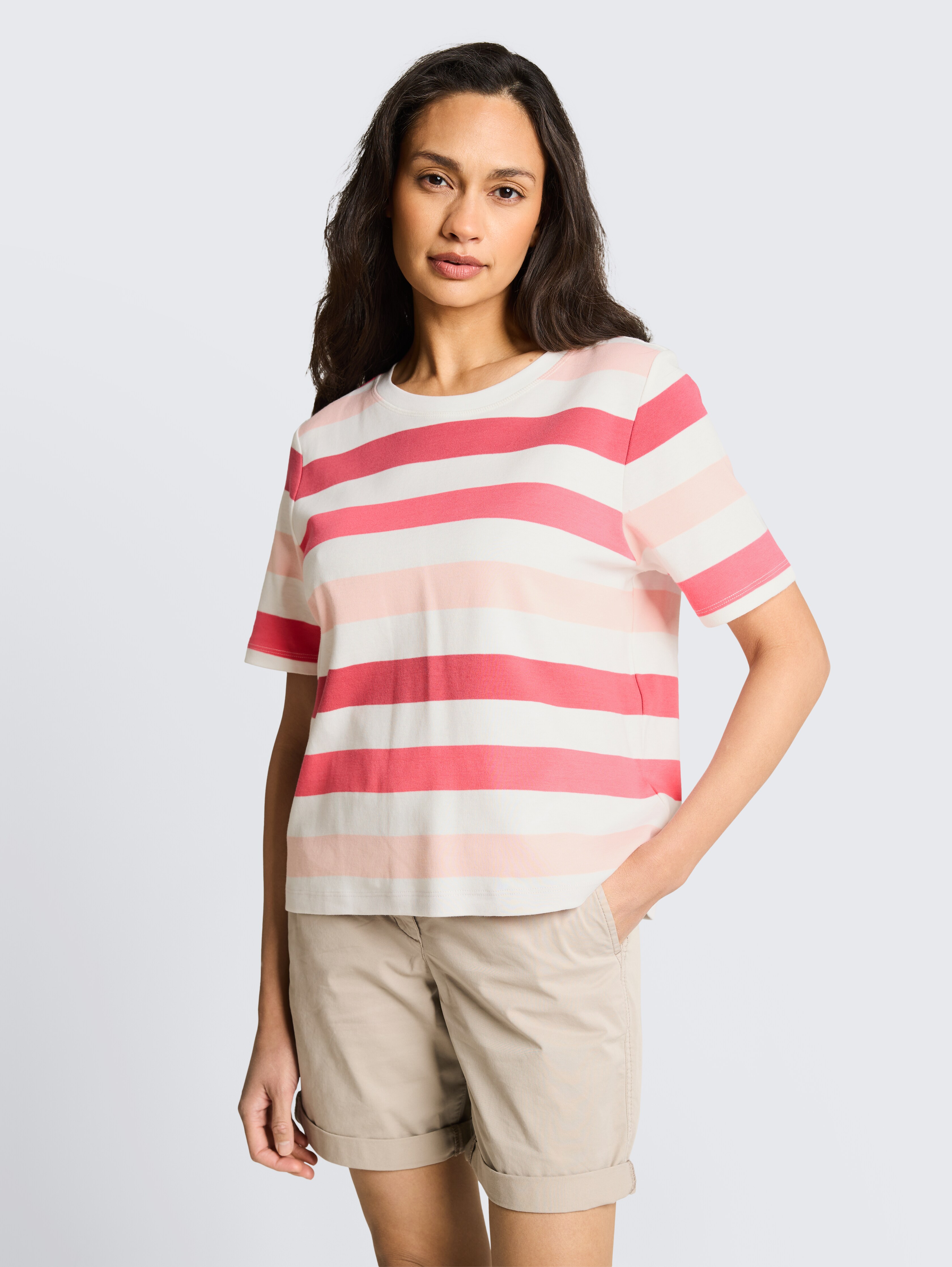 T-Shirt aus Baumwolle von Women, coral offwhite stripe