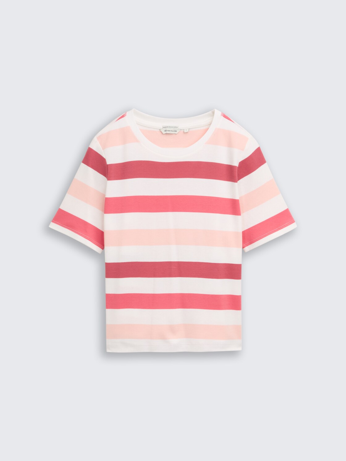 T-Shirt aus Baumwolle - coral offwhite stripe - Vorder-Produkt-Ansicht