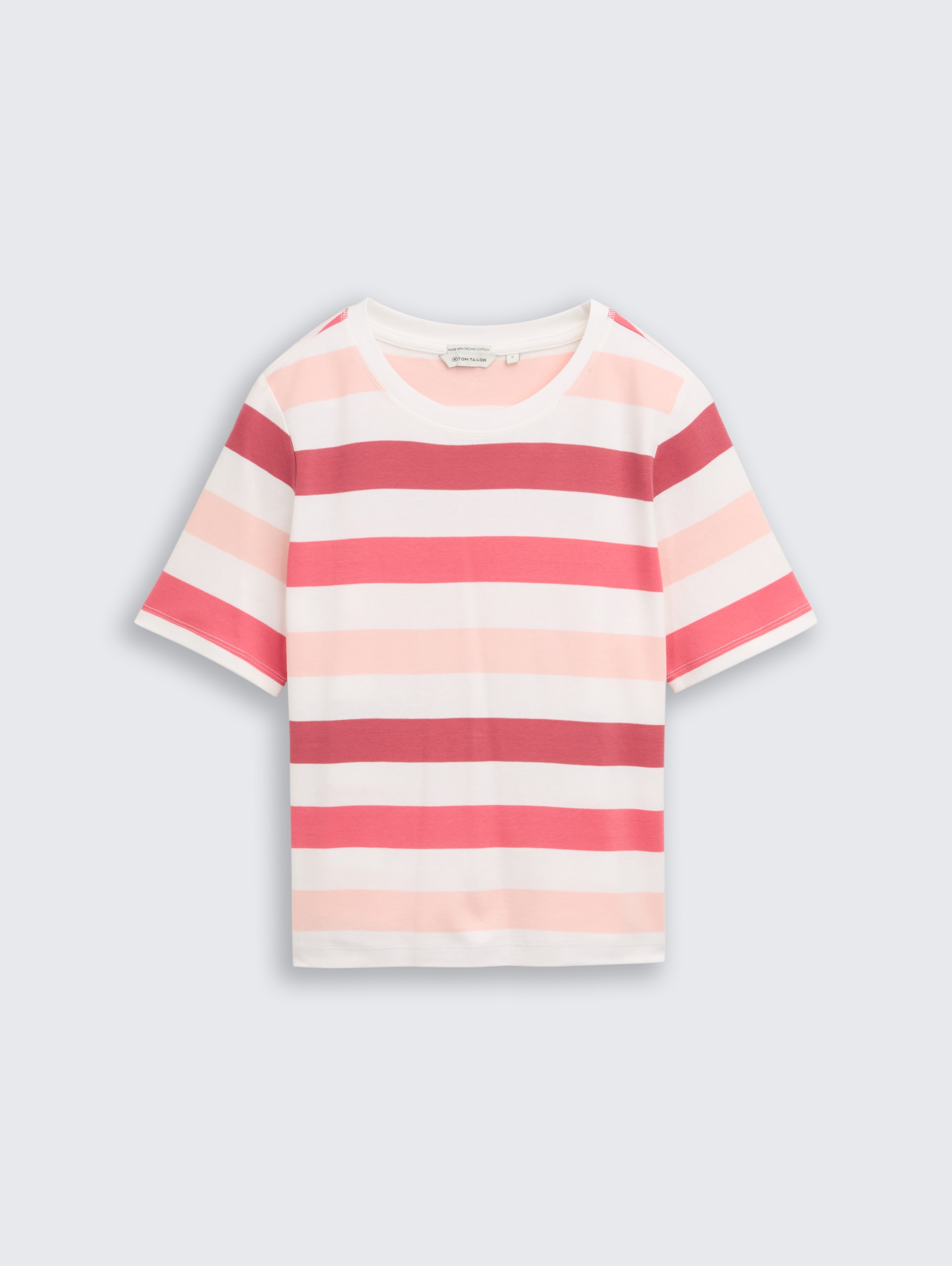 T-Shirt aus Baumwolle - coral offwhite stripe - Vorder-Produkt-Ansicht