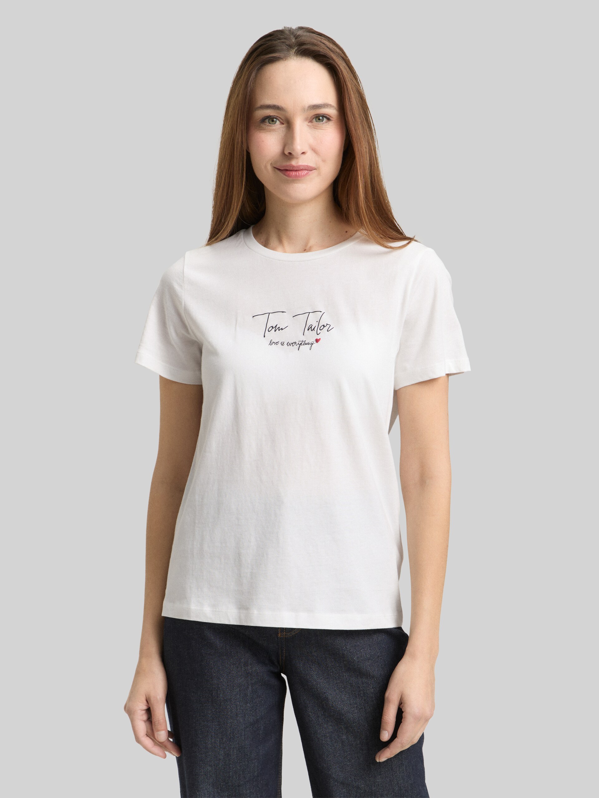 T-shirt with logo print - Whisper White - Neckline model front view