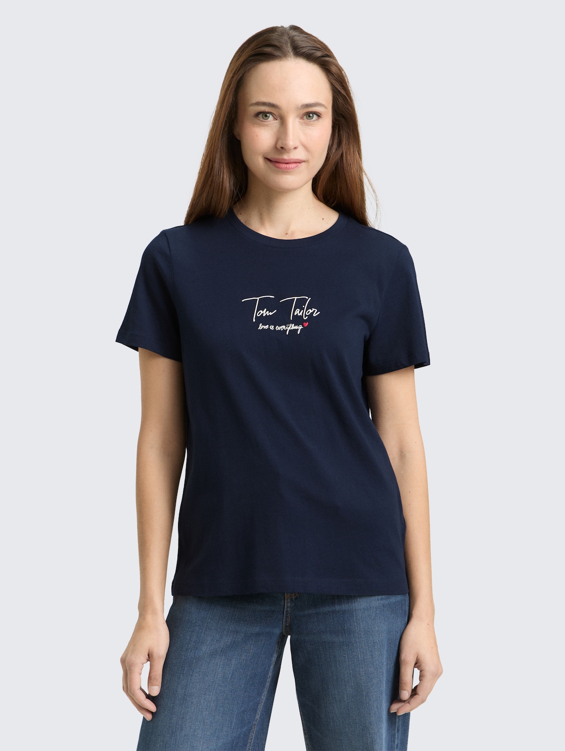 T-Shirt mit Logo-Print - sky captain blue - Ausschnitt Model-Vorderansicht
