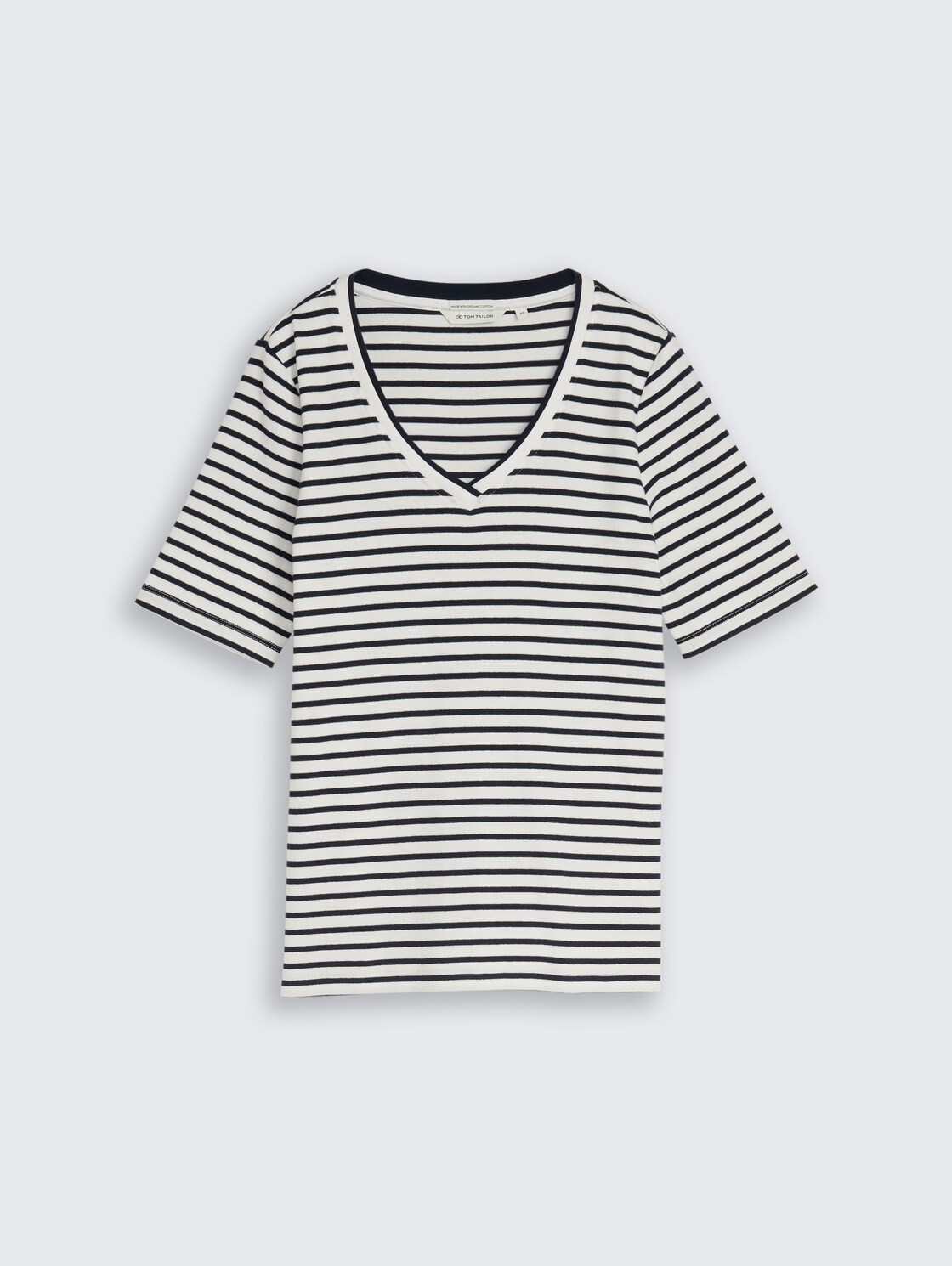 Slim Fit T-Shirt mit V-Ausschnitt - offwhite navy blue stripe - Vorder-Produkt-Ansicht
