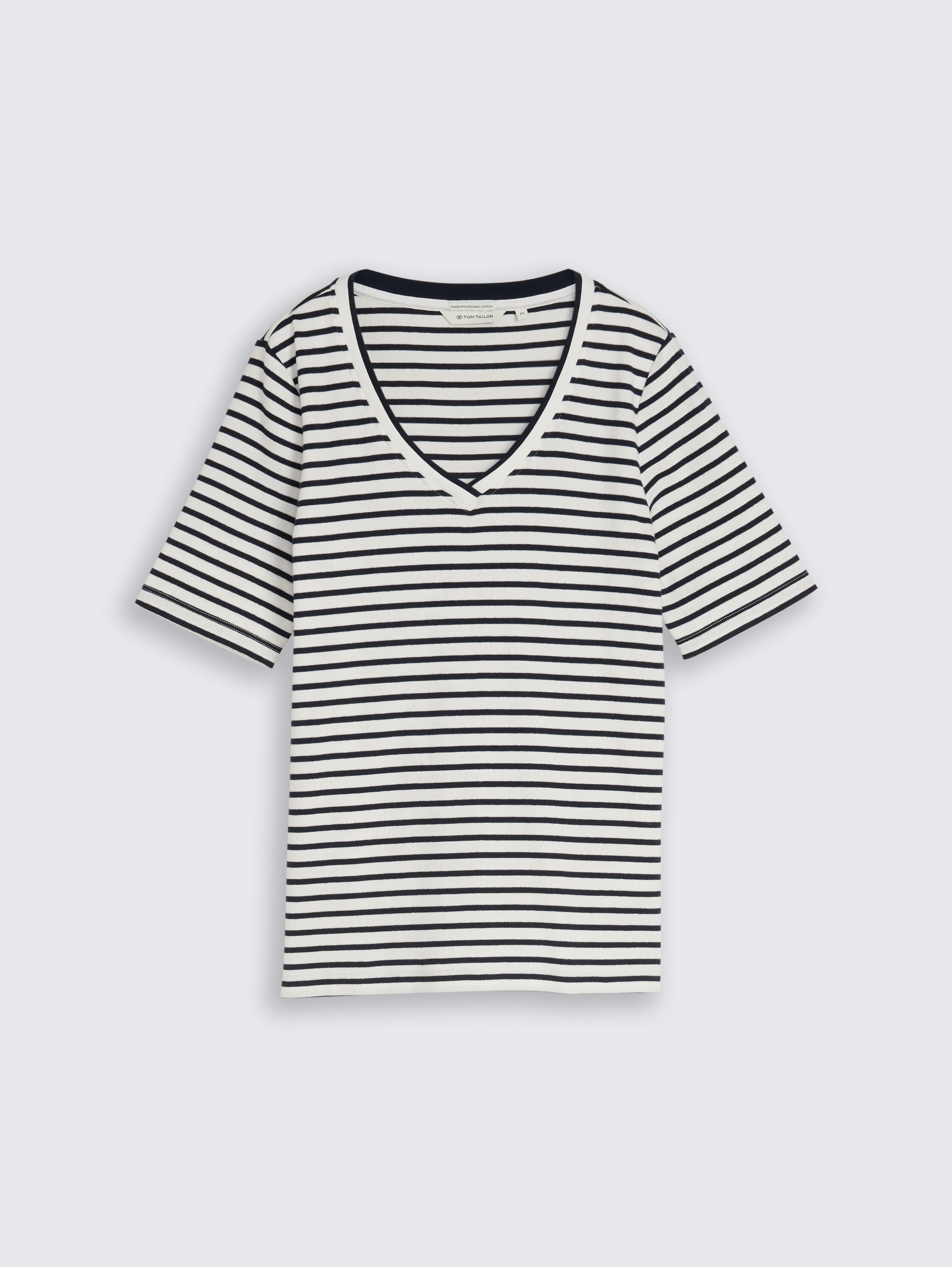 Slim fit T-shirt met V-hals - offwhite navy blue stripe - Product vooraanzicht