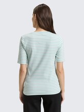 Slim Fit T-Shirt mit V-Ausschnitt - blue haze offwhite stripe - Auschnitt Model-Rückansicht